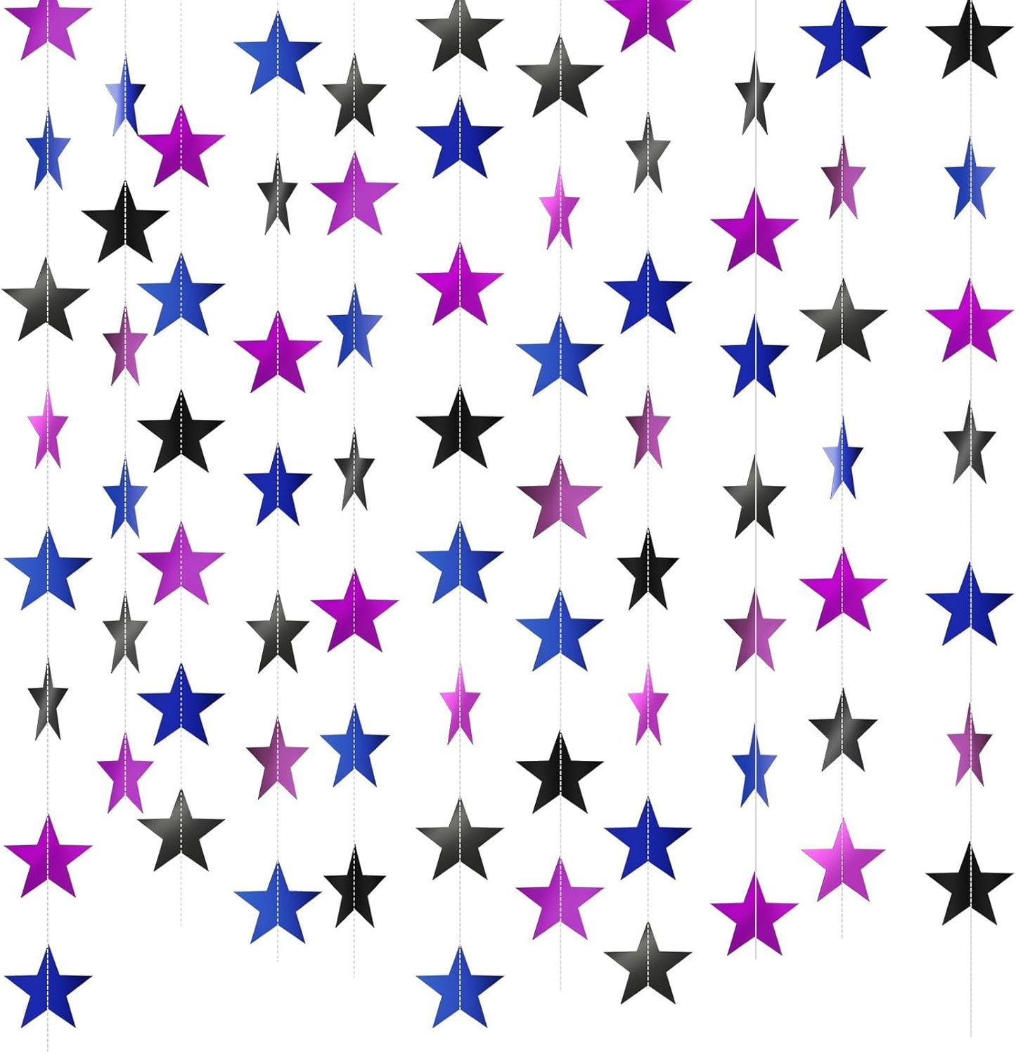 Patelai Glitter Star Garland Banner Decor 130 Feet Star Hanging Bunting Banner Twinkle Backdrop for Homecoming Classroom Wedding Birthday Halloween Christmas Party Supplies(Blue,Black,Purple)