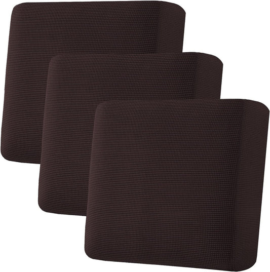 H.VERSAILTEX Super Stretch Individual Seat Cushion Covers - Sofa & Couch Cushion Slipcover Sets - Thick Jacquard Textured Twill Fabric (3 Piece XL, Chocolate)