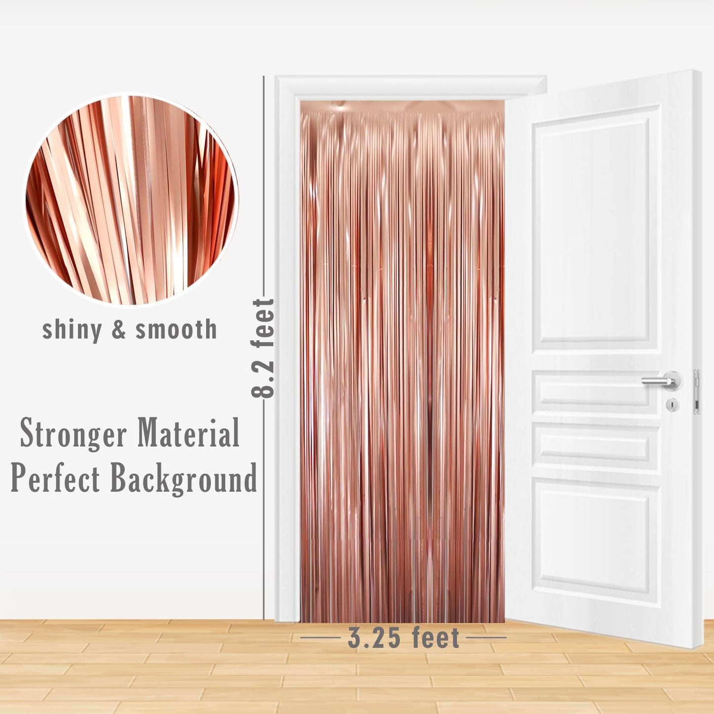 GOER 6.4 ft x 8.2 ft Metallic Tinsel Foil Fringe Curtains,Pack of 2 Party Streamer Backdrop for Birthday,Graduation Decorations and New Year Eve (Matte Rose Gold,Thick Material)