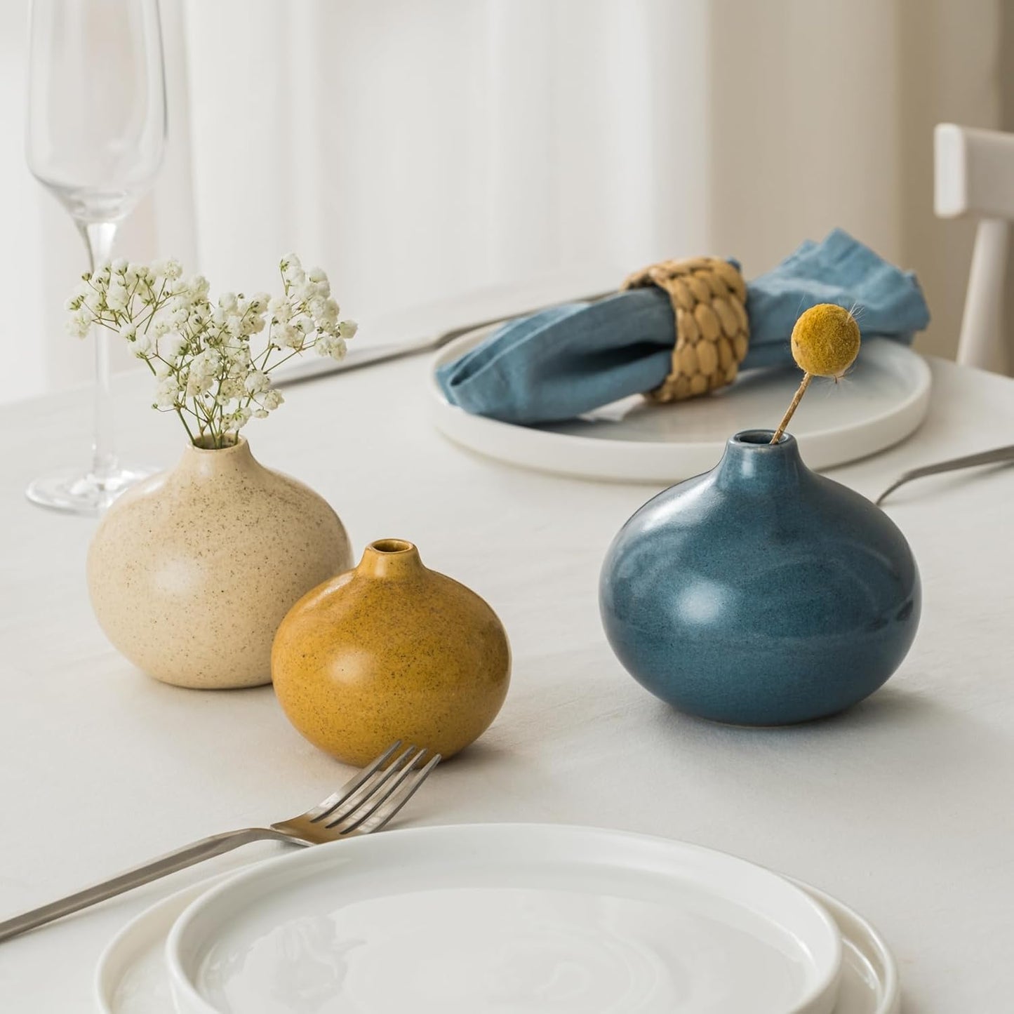 Ceramic Vase Set of 3,Small Vase for Home Decor,Mini Flower Vase, Decorative Vase for Table Living Room,Bedroom, Kitchen, Bathroom, Bookshelf