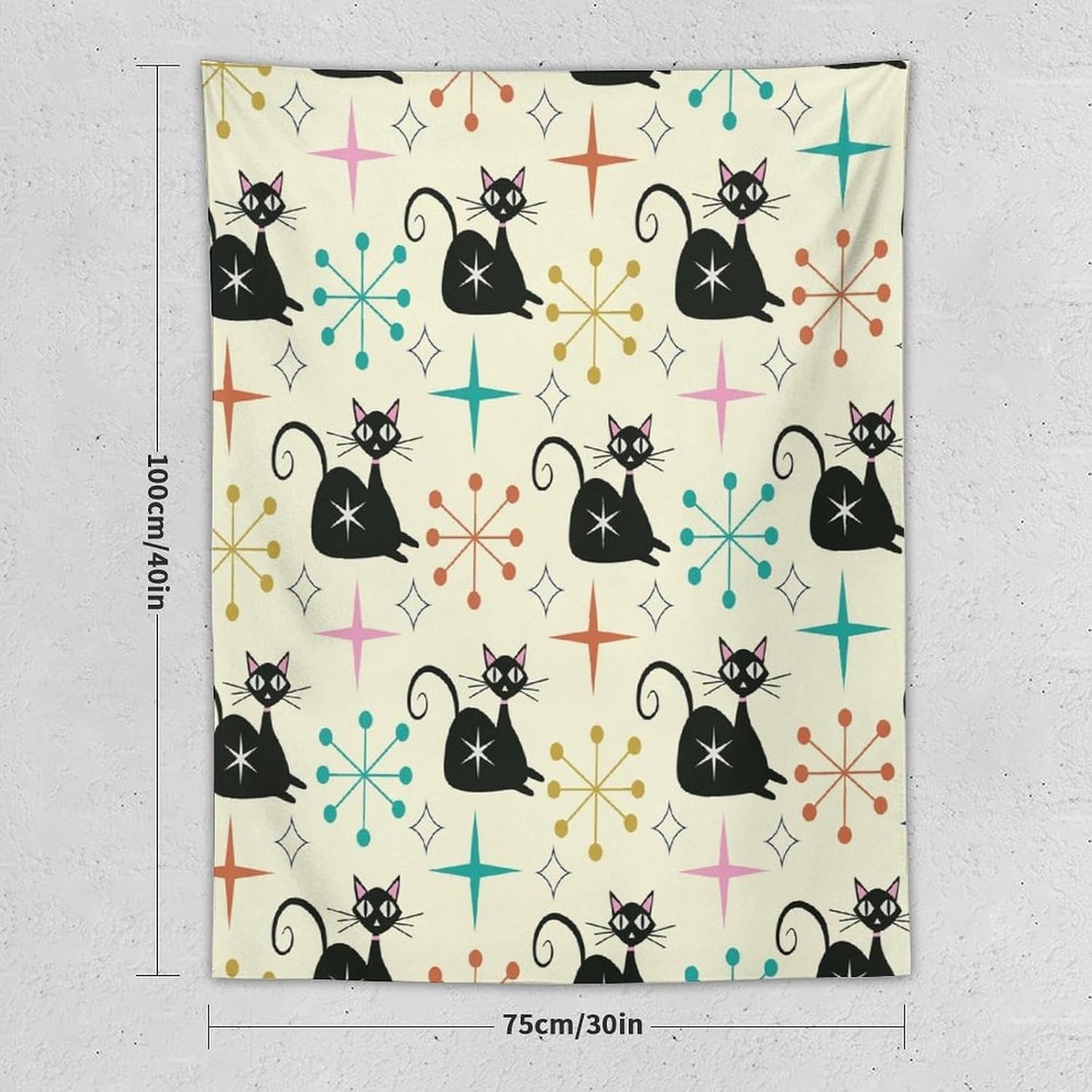 ICMOLYYENLO Abstract Cat Tapestry, Medieval Abstract Atomic Star Cat Vintage Home Wall Hanging Art Tapestry for Bedroom Living Room Dormitory 30x40 Inch