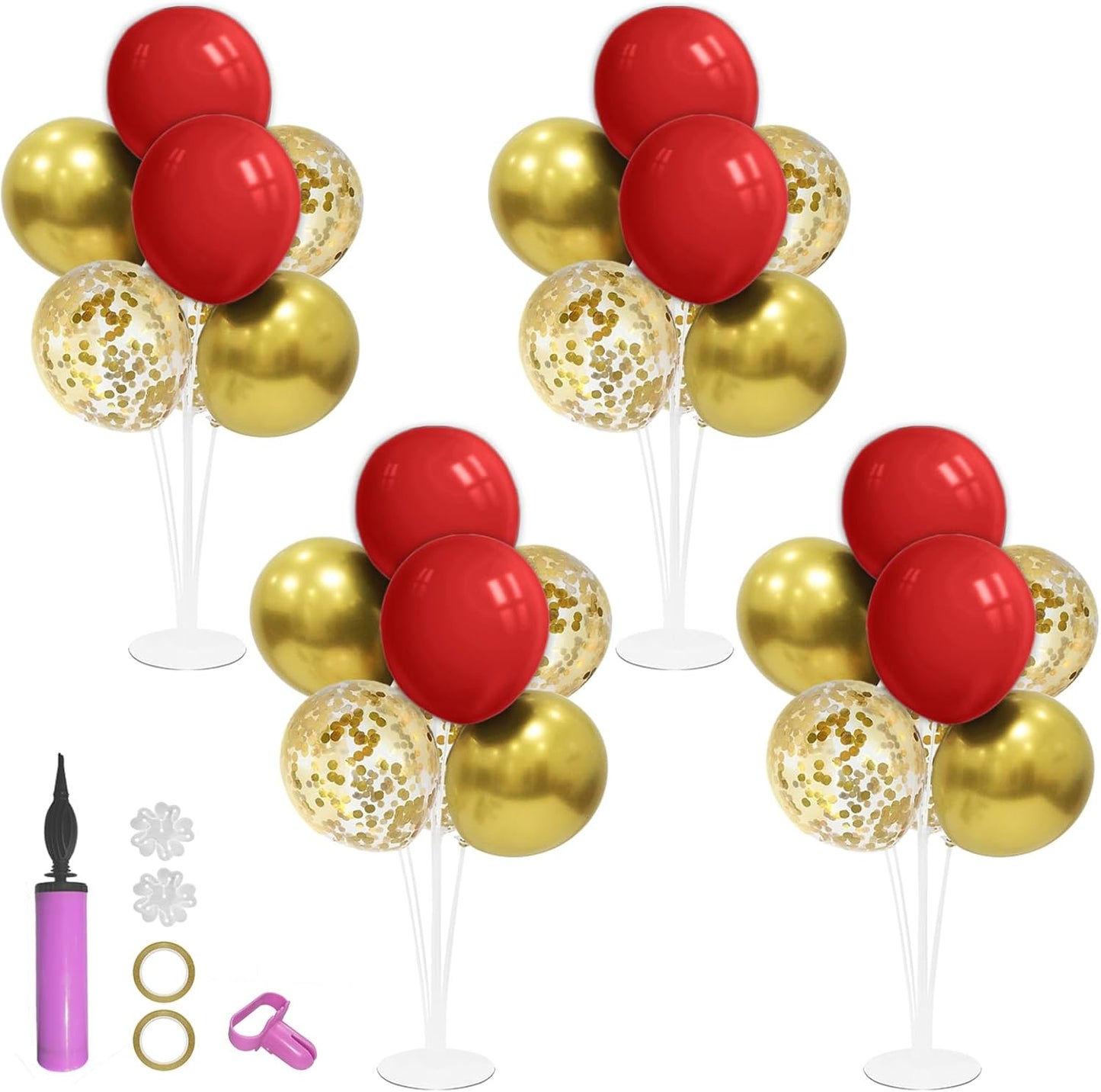 Red and Gold Balloon Stand Centerpiece Table Decorations for 49ers Party Birthday Graduation Wedding Mother's Day Anniversary Christmas New Year's Eve Party Decorations(Red gold set4)