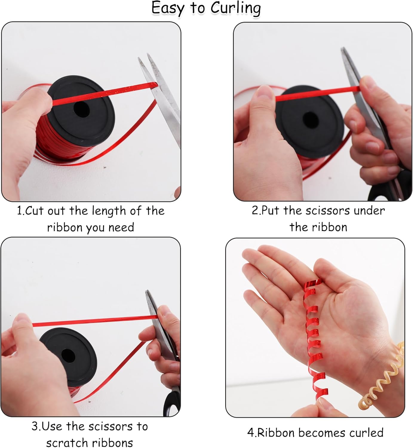 BEISHIDA 4 Pack Christmas Curling Ribbons Red Green Gold Silver Balloon String Ribbons for Gift Warppping Birthday Christmas Party Decorations（Total 400 Yards）