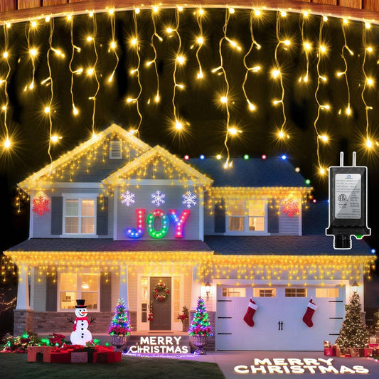 1332 LED 131FT Extra Long Icicle Lights - 296 Drops Waterproof Christmas Lights 12 Modes, Outdoor Christmas Decor for Mall Hotel Fence Holiday Lighting Warm White