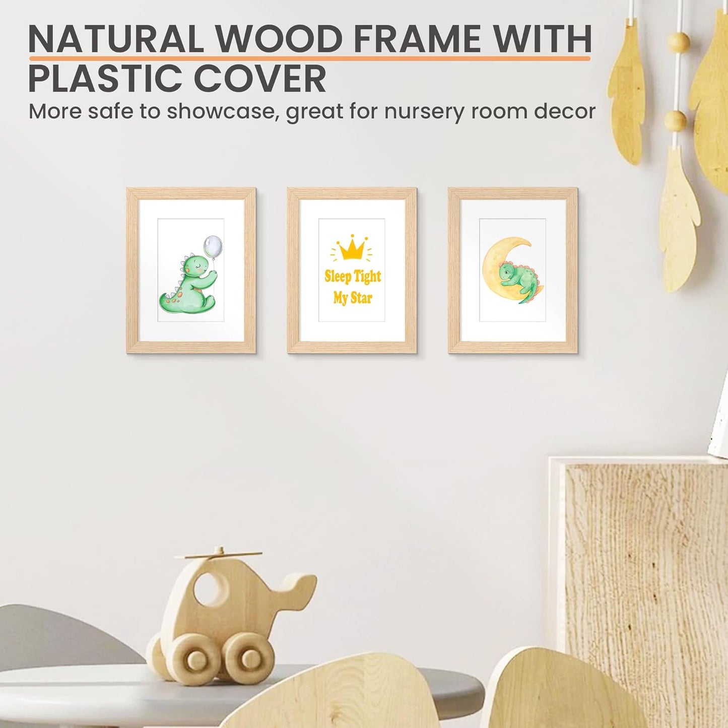 upsimples 6x8 Picture Frame, Natural Solid Wooden Picture Frames, Display 4x6 with Mat or 6 x 8 Without Mat, Wall or Tabletop, 1 Pack, Natural