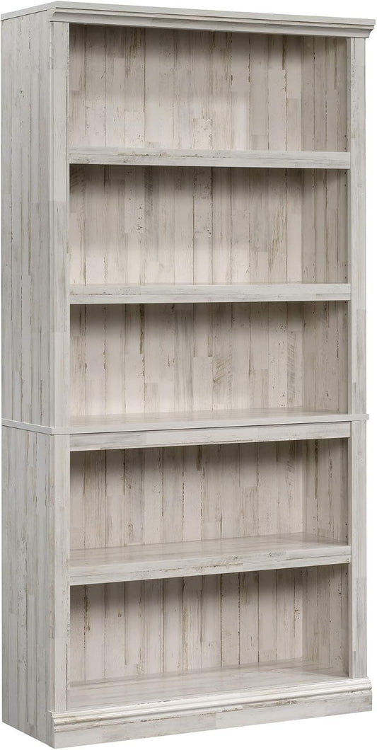 Sauder 5 Tier Book Shelf Wooden Bookcase Multipurpose Bookshelf for Home Office, Living Room, in White Plank