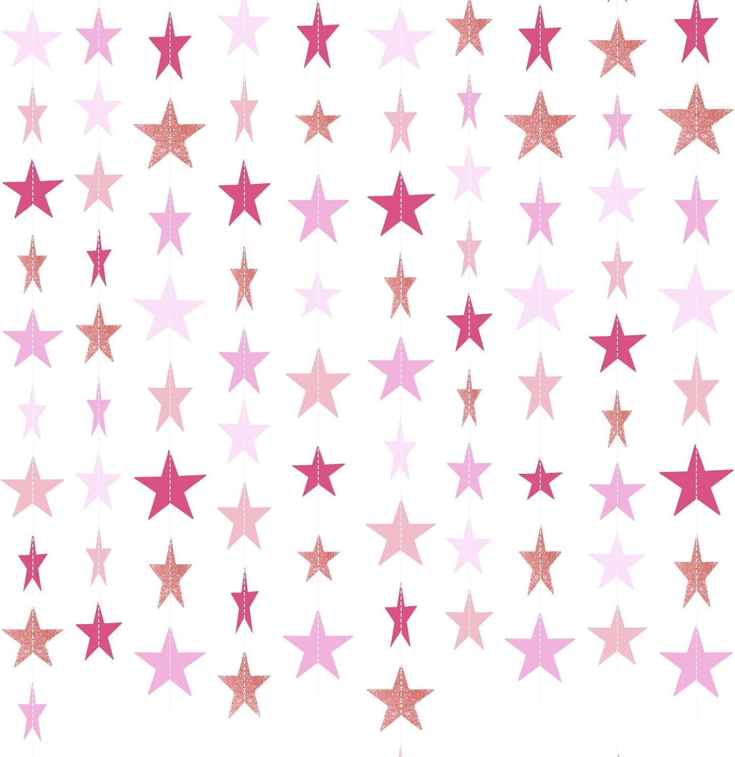 Patelai Glitter Star Garland Banner Decor 130 Feet Star Hanging Bunting Banner Twinkle Backdrop for Homecoming Classroom Wedding Birthday Halloween Christmas Party Supplies(Pink,Purple)