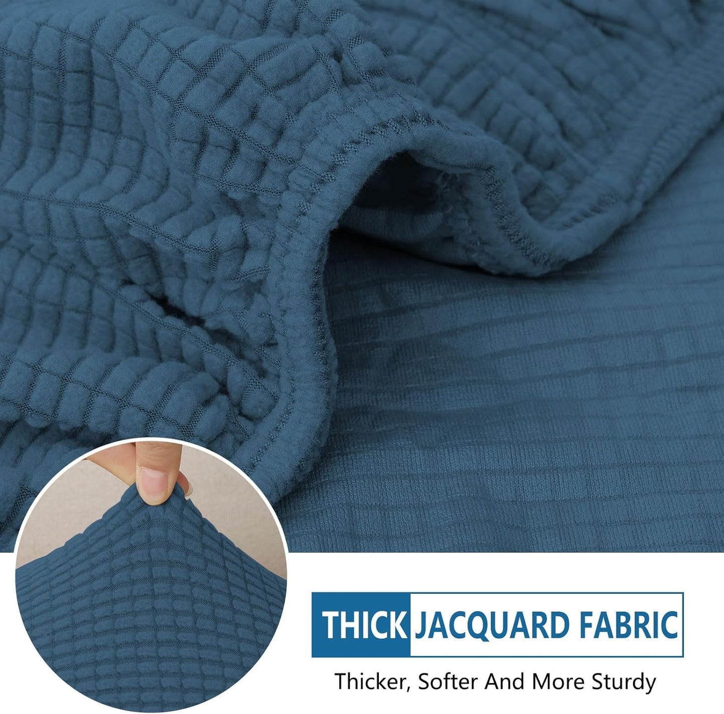 hyha Waterproof Couch Cushion Covers for Pets, Non Slip Sofa Seat Cover for Dogs Washable, Soft Thick Stretch Jacquard Fabric, Sofa Slipcovers with Elastic Bottom (1 Piece for Medium, Blue)