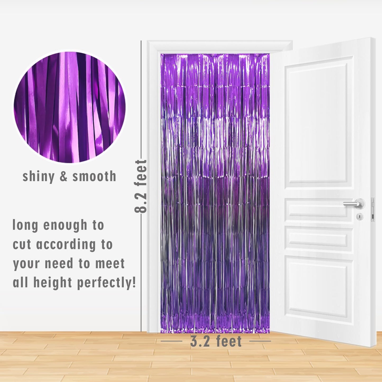 GOER 3.2 ft x 8.2 ft Metallic Tinsel Foil Fringe Curtains Party Photo Backdrop Party Streamers for Halloween Birthday,Graduation,New Year Eve Decorations (3 Packs,Purple)
