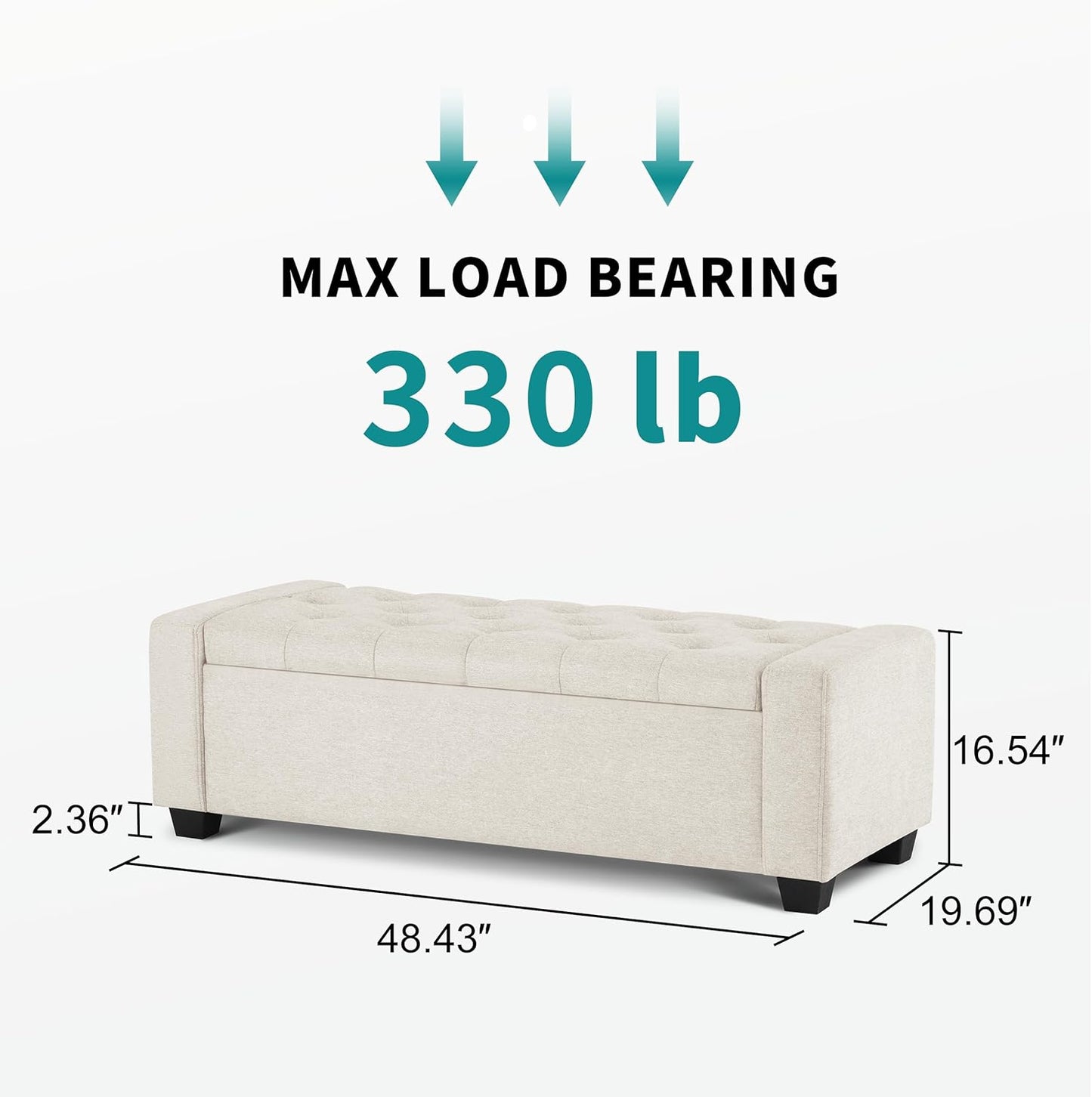 48" Ottoman with Storage, Storage Ottoman Bench with Safety Hinge, Upholstered Entryway Bench with Seating for Bedroom, Living Room, Holds up to 330 lb, Beige