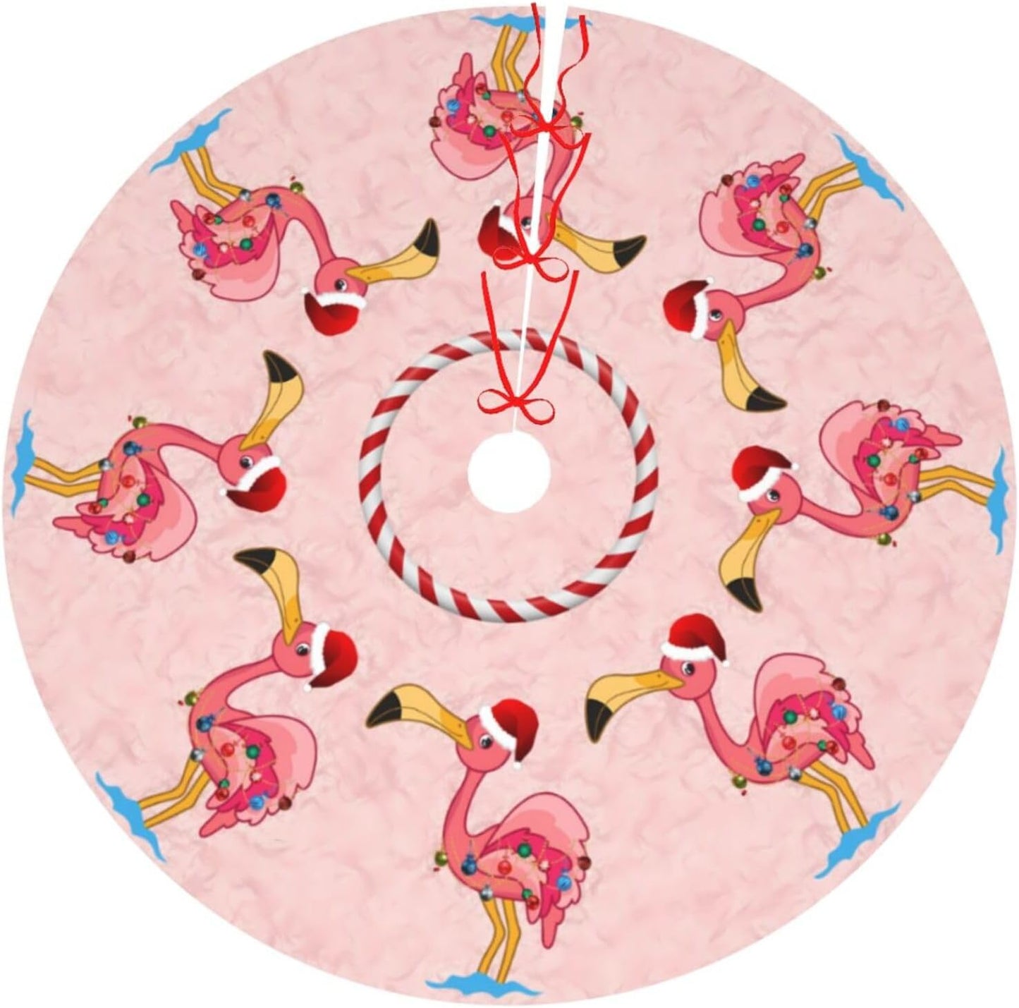 48" Large Christmas Tree Skirt, Christmas Decorated Flamingo Pattern Tree Mat Base Cover for Xmas Festive Holiday Party Decoration Ornaments
