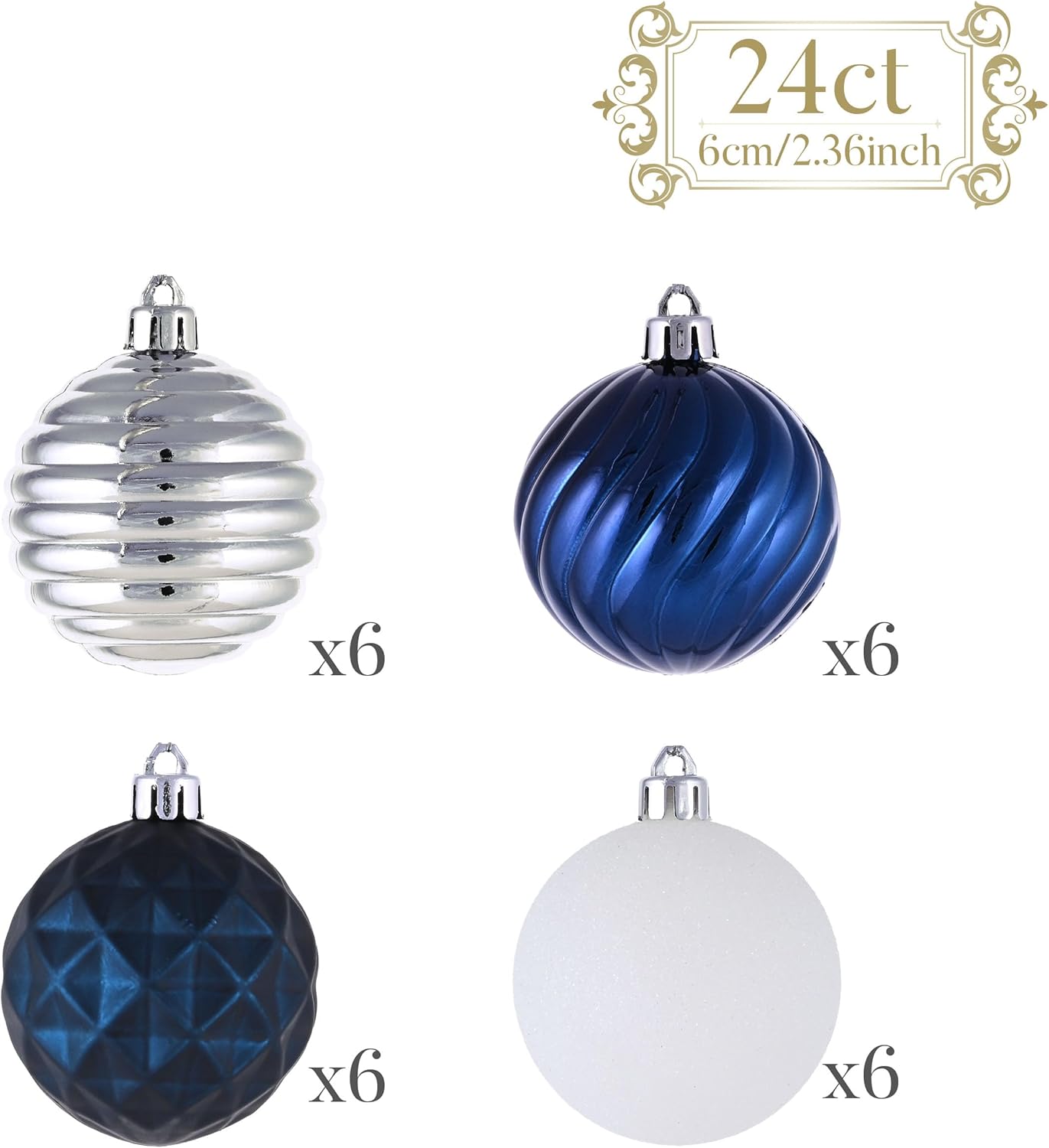 Valery Madelyn Christmas Ornaments Tree Decorations Set for Fall Halloween, 24ct Navy Blue Silver Shatterproof Ball Ornaments, 2.36" Hanging Ornament Bulk for Xmas Holiday Party Decor