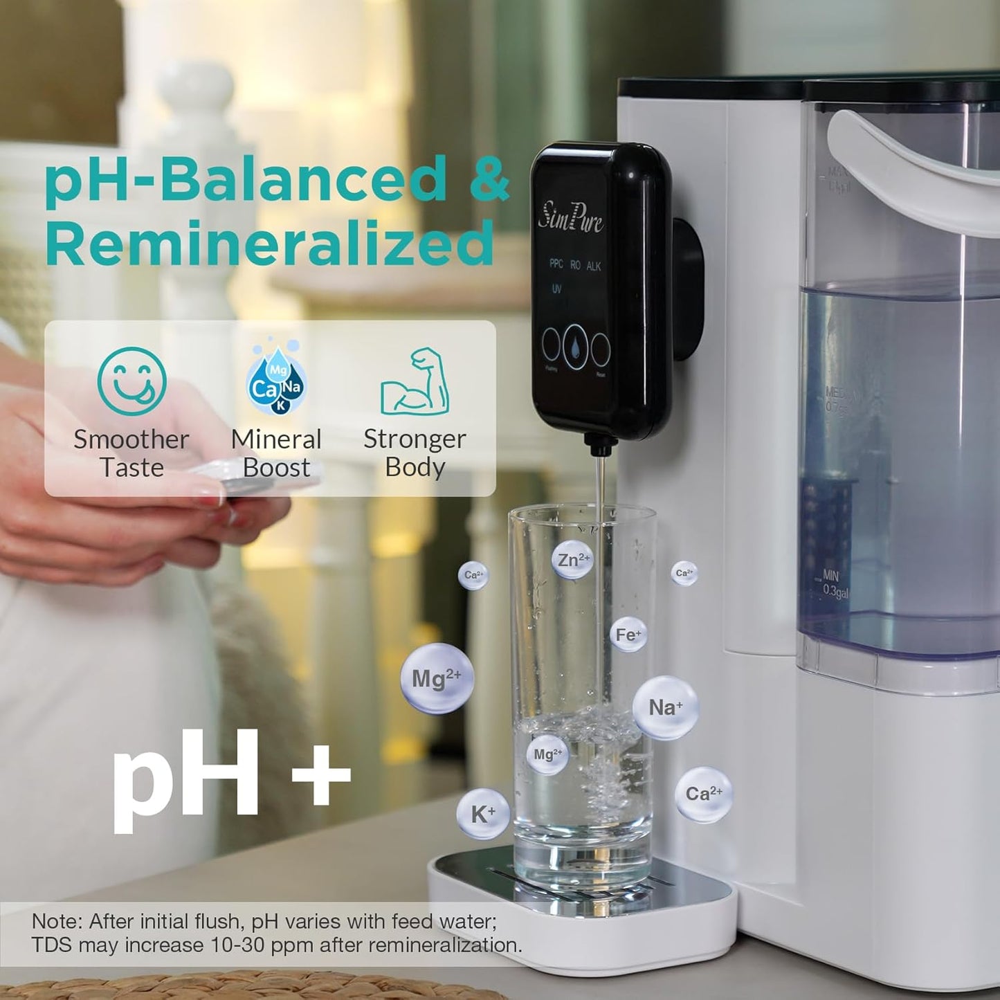 SimPure Y9A Countertop Reverse Osmosis Water Filter, Alkaline Remineralization 300 GPD 6 Stage Purification, RO Water Filtration System, Super Fast Filtering Portable Water Purifier