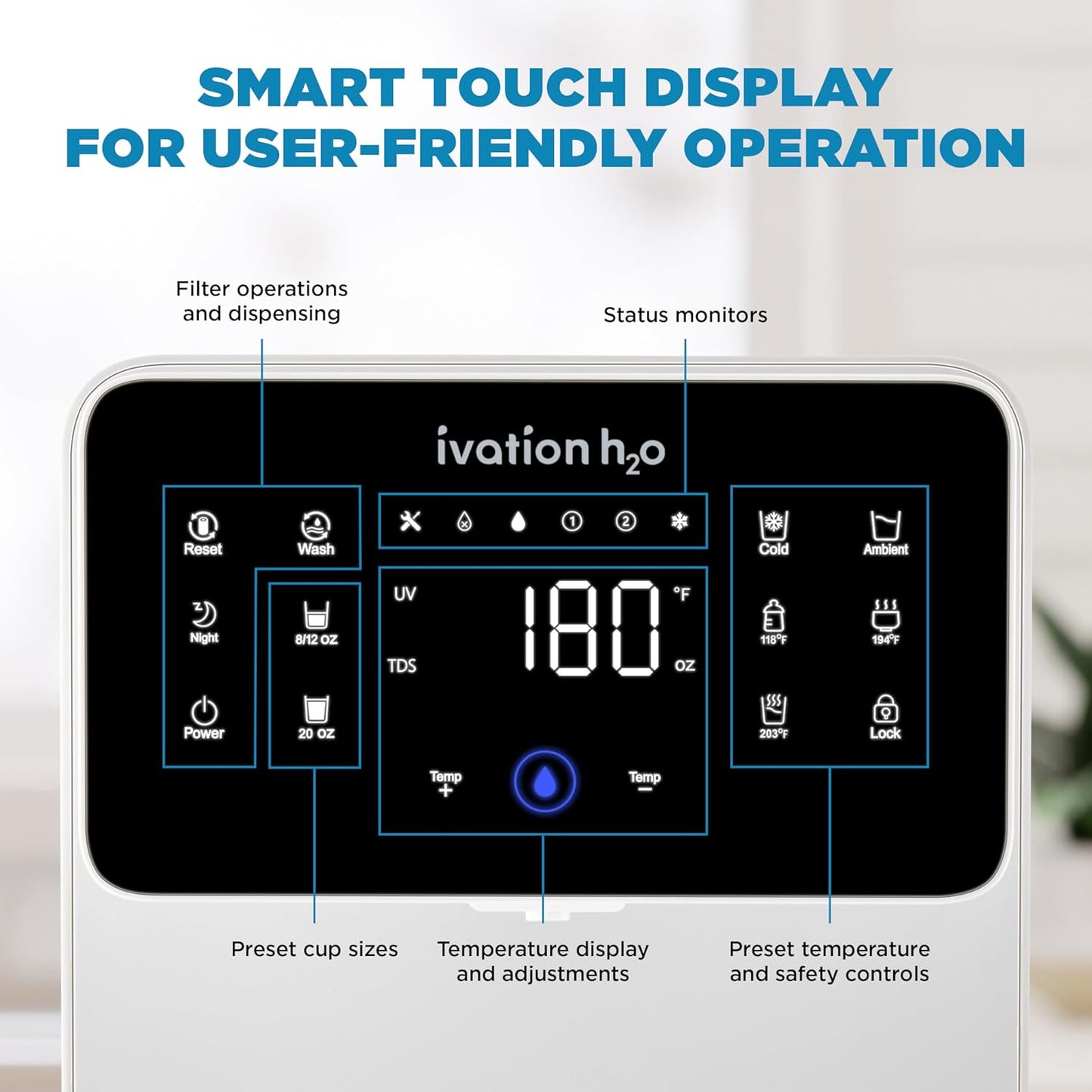 Ivation H2O Hot & Cold Countertop, Reverse Osmosis Water Filter, TDS Filter System, 4 Stage RO Water Filtration, 6 Temperature Presets, 3:1 Pure to Drain, Portable Plug-and-Play - White