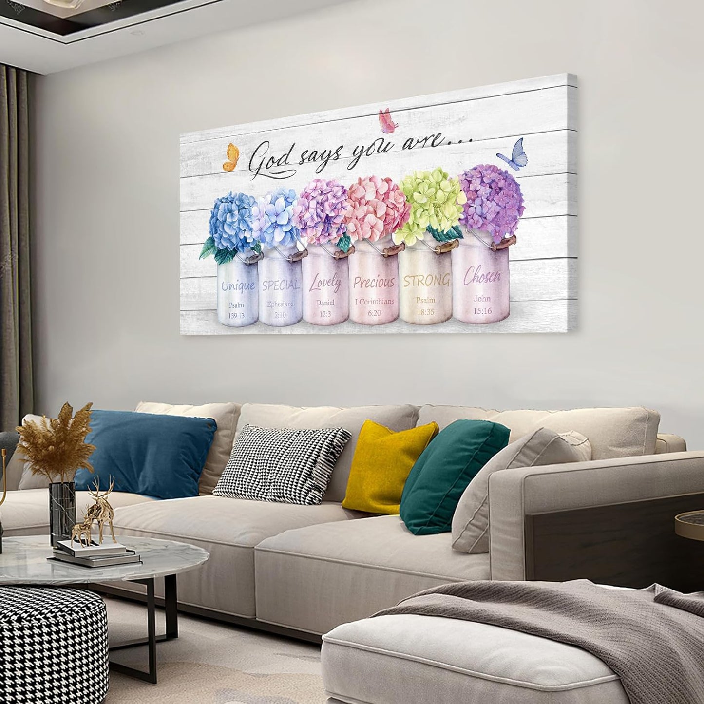 Cao Gen Decor ArtH43075 Inspirational Bible Verse Wall Art: God Says You Are Wall Sayings Flowers in Mason Jar Picture Print Christian Gift Quotes Poster for Women Girl Bedroom Home Decor Artwork
