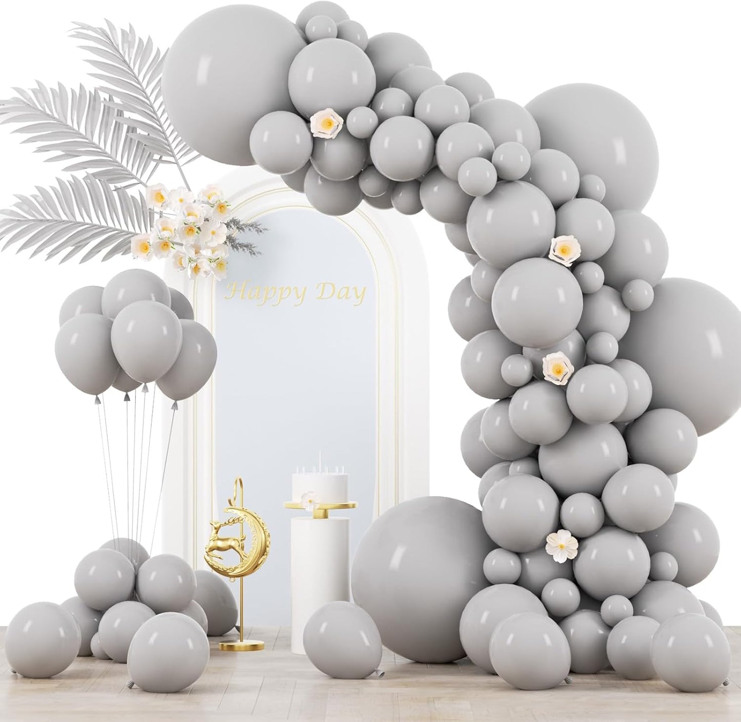 130pcs Gray Balloons Different Sizes 18" 12" 10" 5" Pastel Gray Balloons for Boys Girls Birthday Baby Shower Gender Reveal Wedding Decorations