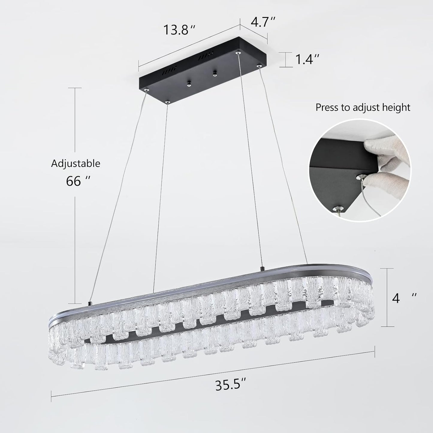 Modern Pendant Lights Kitchen Island, 35.5" Dimmable LED Elliptical Runway Light Fixture Silvery Gray Aluminum Bar Lights Hanging for Dining Room, Kitchen, Restaurant, Living Room