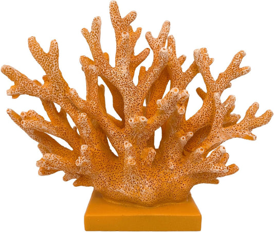 5.8" H Orange Coral Decor - Resin Coral Statue, Nautical Decor for Home, Bedroom, Bathroom, Living Room, Ocean Themed Cabinet Shelf Tabletop Decoration