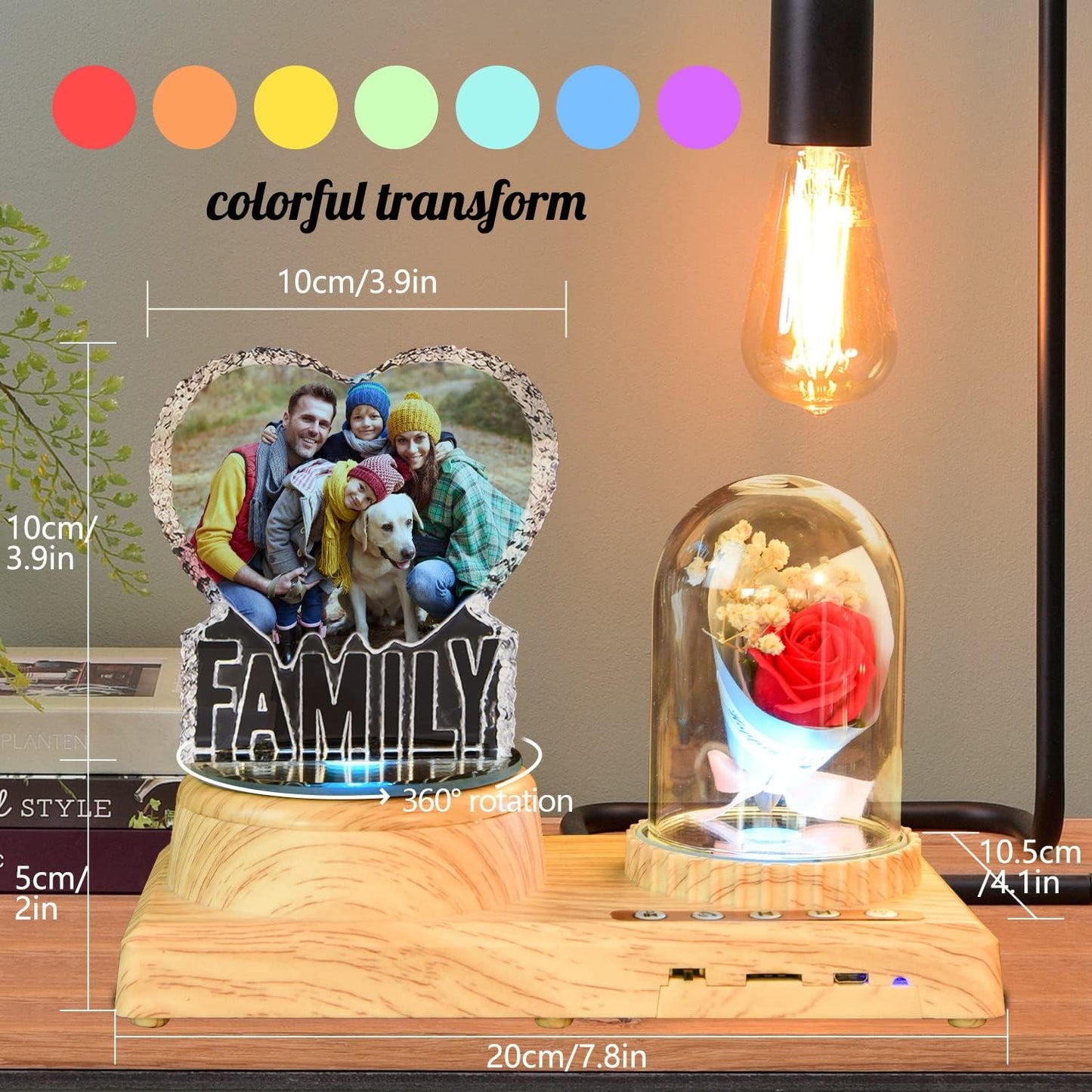 Personalized 3D Crystal Photo Gift with Family Photo, Unique and Meaningful Gift, Birthday Gift, Commemorative Gift, Decoration Sound Atmosphere Lighting, Bouquet Photo Ornament