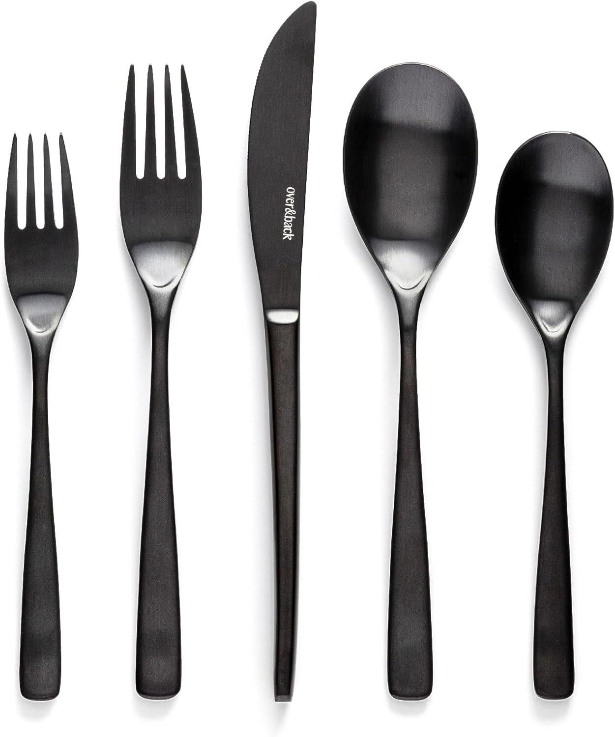 over&back 20pc Curved Flatware Cutlery Set - Comes with 4 Dinner Forks, 4 Salad Forks, 4 Dinner Knives, 4 Dinner Spoons, and 4 Teaspoons - 18/8 Stainless Steel - Dishwasher-Safe - Matte Black