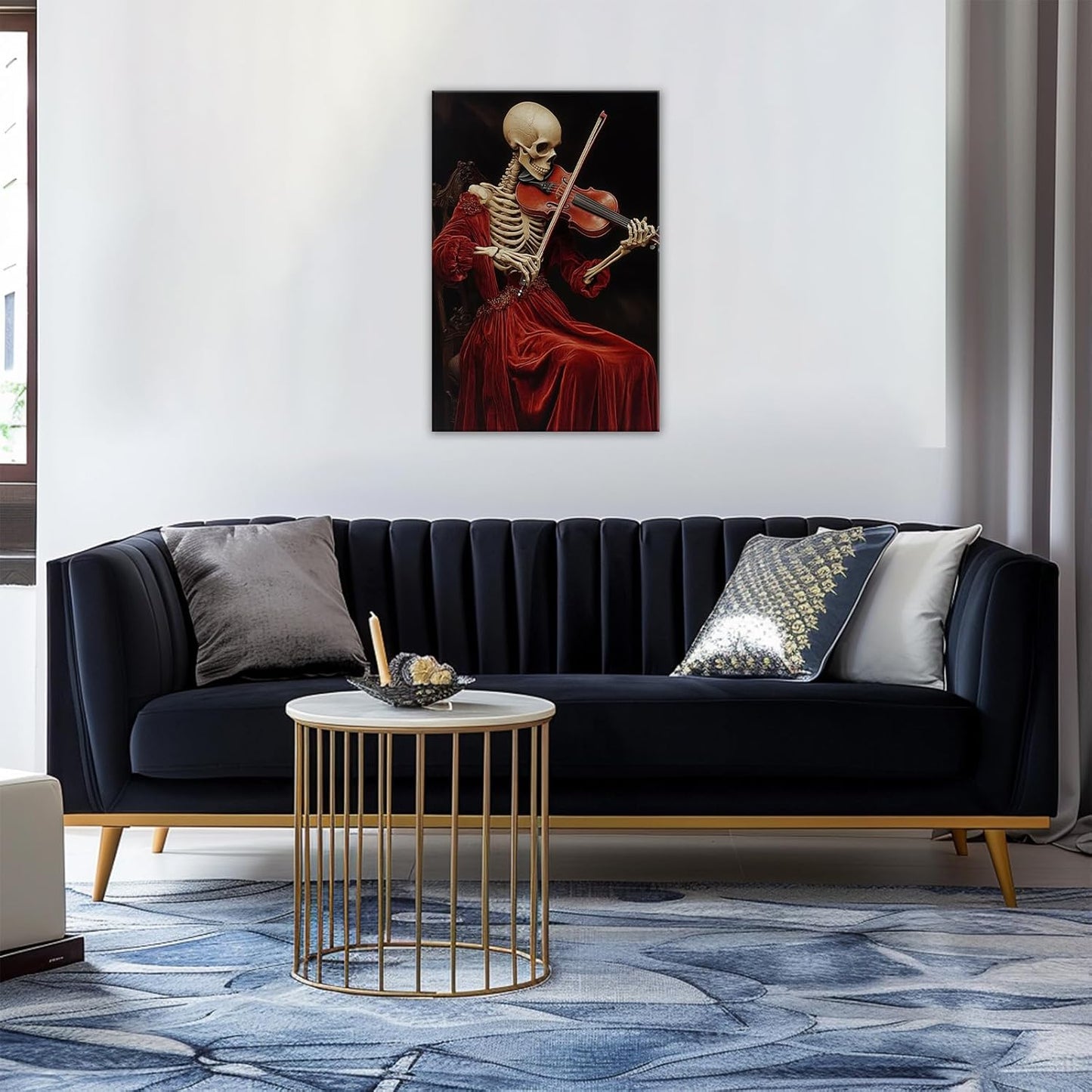 OAAPITI Gothic Skull Violinist Wall Art Macabre Musician Canvas Print Edgy Dark Art Vintage Halloween Decoration for Living Room Bedroom Home Wall Decor(Artwork-9,20"x30")