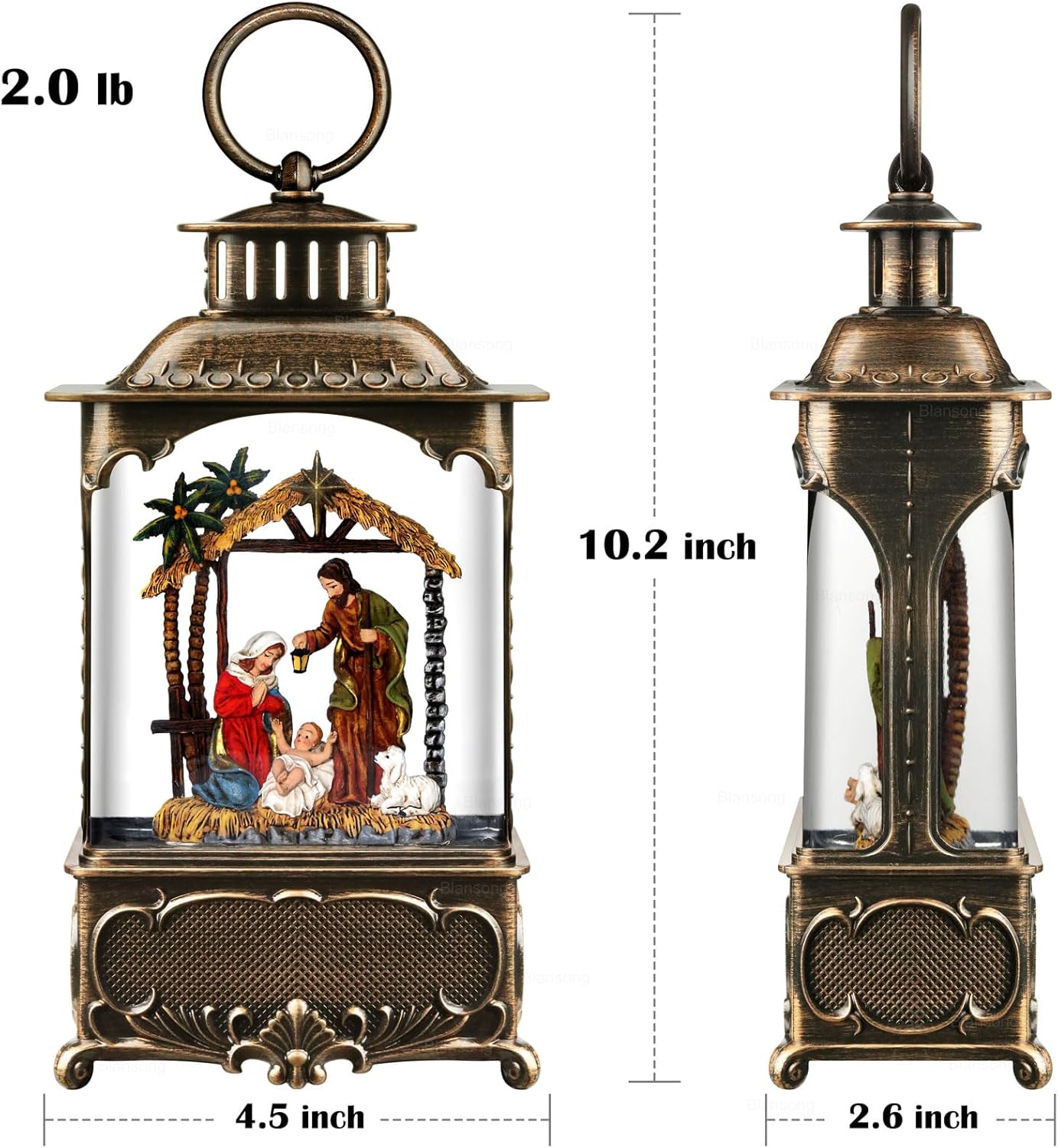 Nativity Snow Globe Lantern Christmas Decorations Gifts Auto Snowfall Glitter Music Collection Manger Sheep Pen Nativity Scene with 6H Timer USB/Battery Powered 10.2 inch