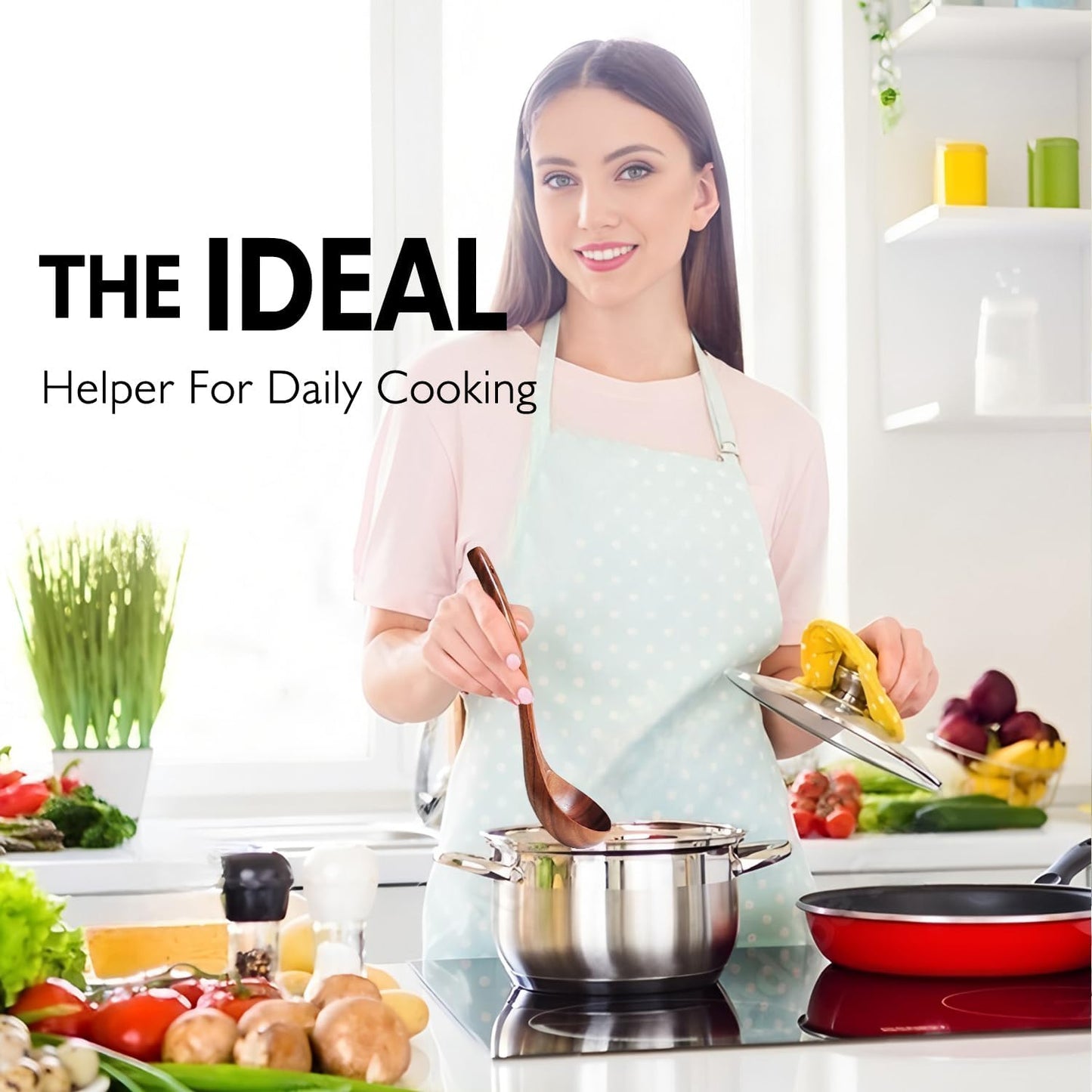 Wooden Spoons for Cooking 9 Pieces Set, Teak Wooden Kitchen Utensil Set, Wooden Cooking Utensils Spoons, Spatulas, Heat-Resistant, Lightweight & Durable, Perfect for Non-Stick Cookware