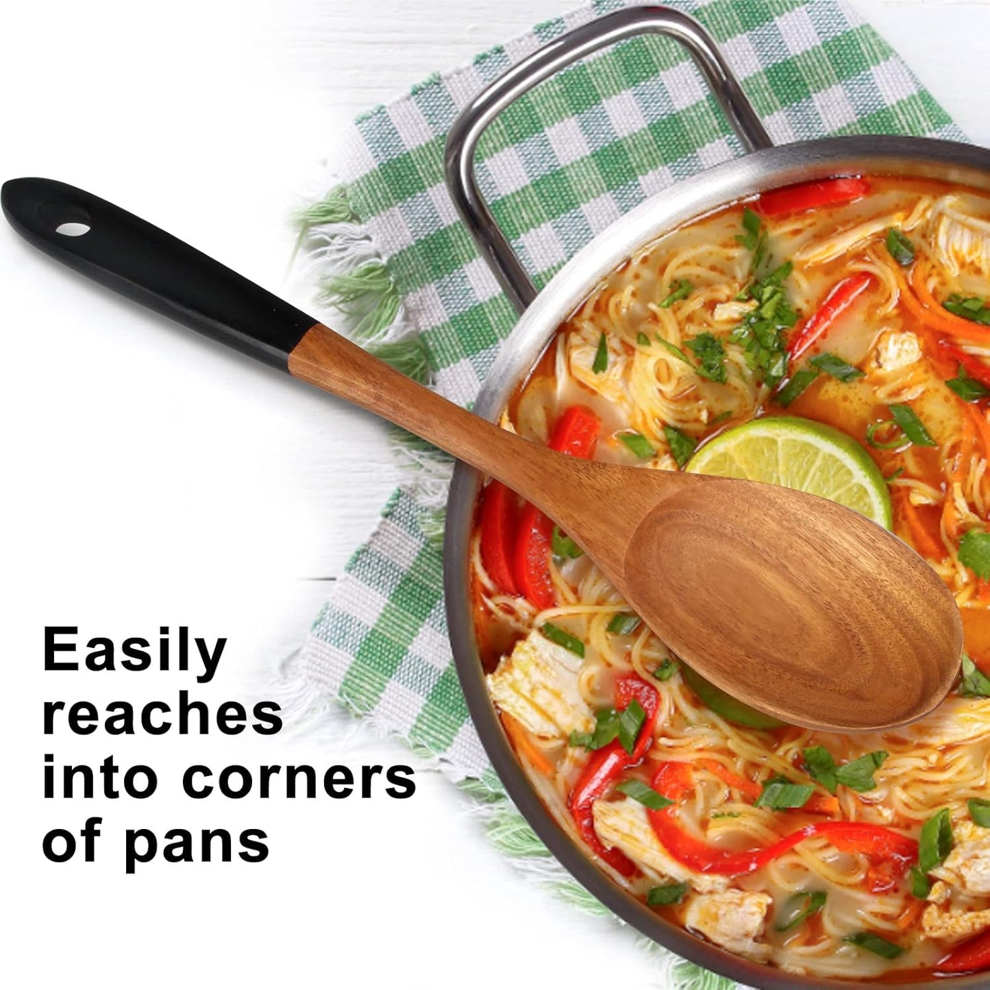 14 Inch Large Wooden Spoons for Cooking Utensils Set Acacia Wood Spatula Slotted Spoon Best Non Toxic Kitchen Utensil Long Mixing Spoon Spatulas Turner Stirring Serving Spoons Kitchen Use Tools