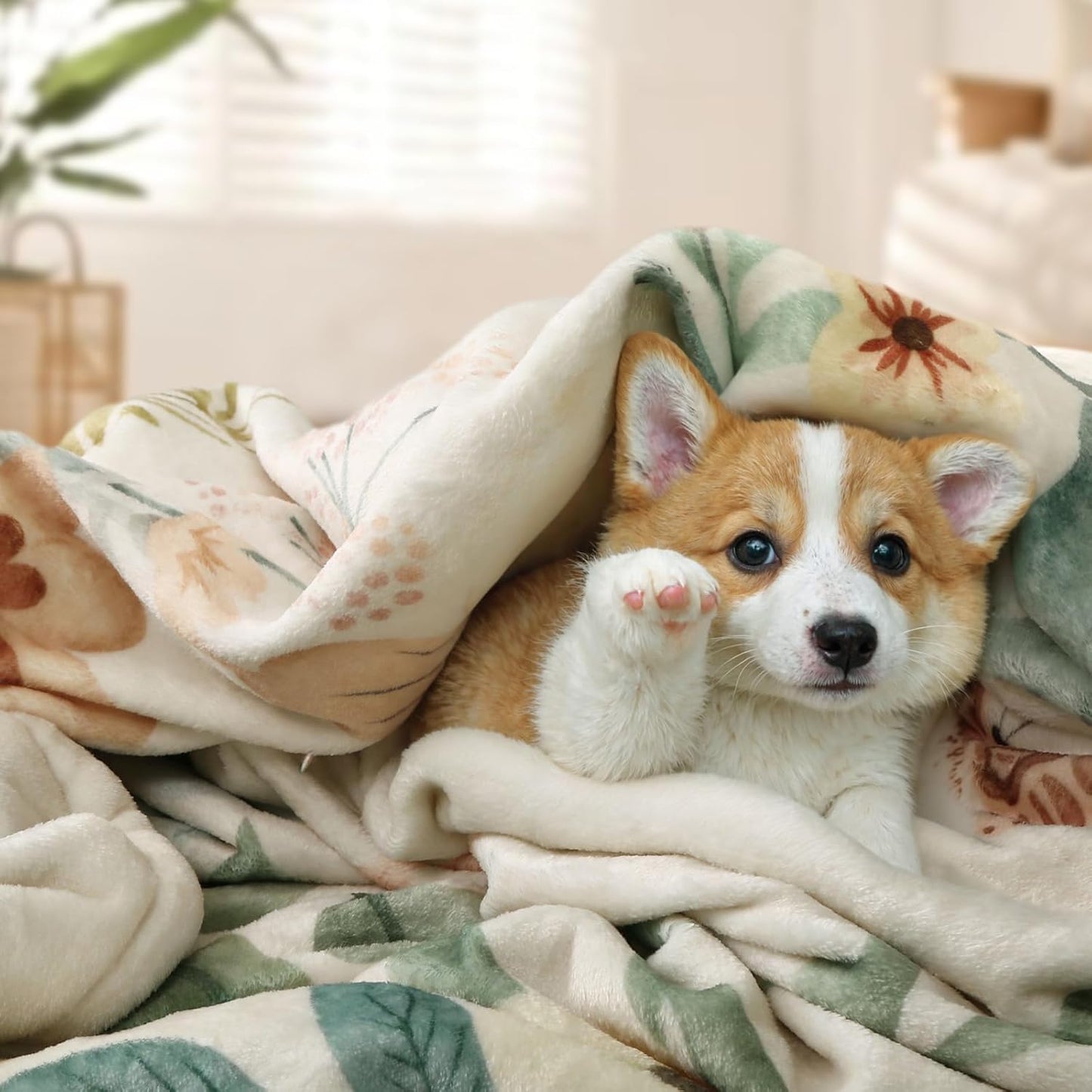 Lahome Floral Beige Soft Throw Blanket for Bed，Spring Botanical Aesthetic Blankets for Women Cute, Thick Warm Cozy Throws for Girls Sofa Chair Home Decor, Beige 50''x60''