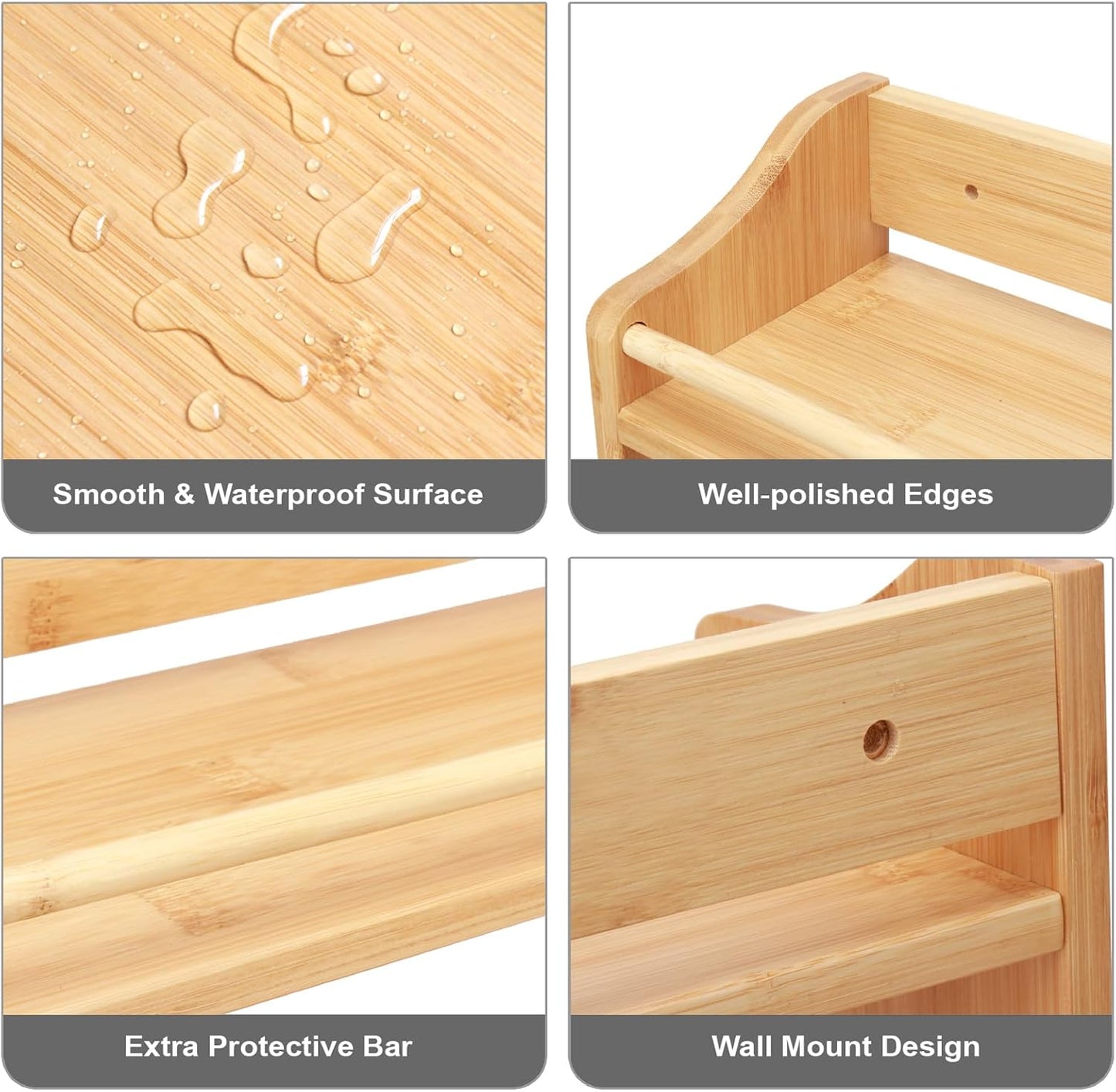 3 Tier Bamboo Spice Rack, Spice Rack Organizer, Seasoning Jars Rack Shelf Spice Organizer for Kitchen Counter or Wall Mounting, Bamboo Spice Storage Holder