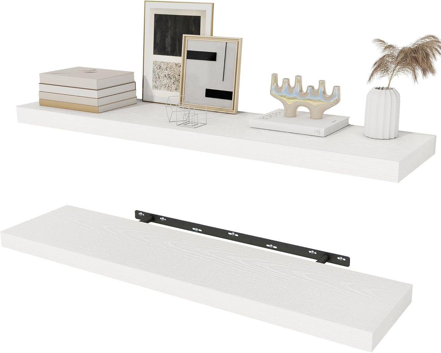 Fun Memories White Floating Shelves 36 Inch Long, Rustic Farmhouse Bathroom Shelves Over Toliet, 36 x 8 Inch Floating Shelves for Wall, Deep Wall Shelf for Living Room, Kitchen, Bedroom, Set of 2