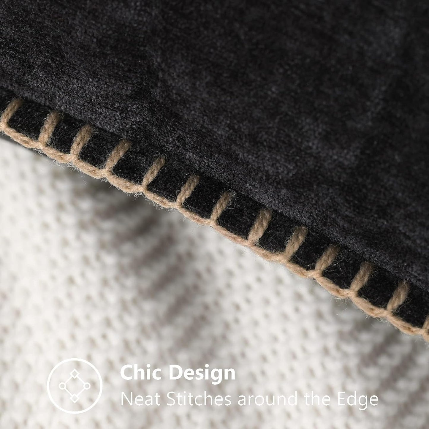 decorUhome Chenille Soft Throw Pillow Covers 24x24 Set of 2, Farmhouse Velvet Neutral Decorative Euro Pillow Covers with Stitched Edge for Couch Sofa Bed Home Decor, Black