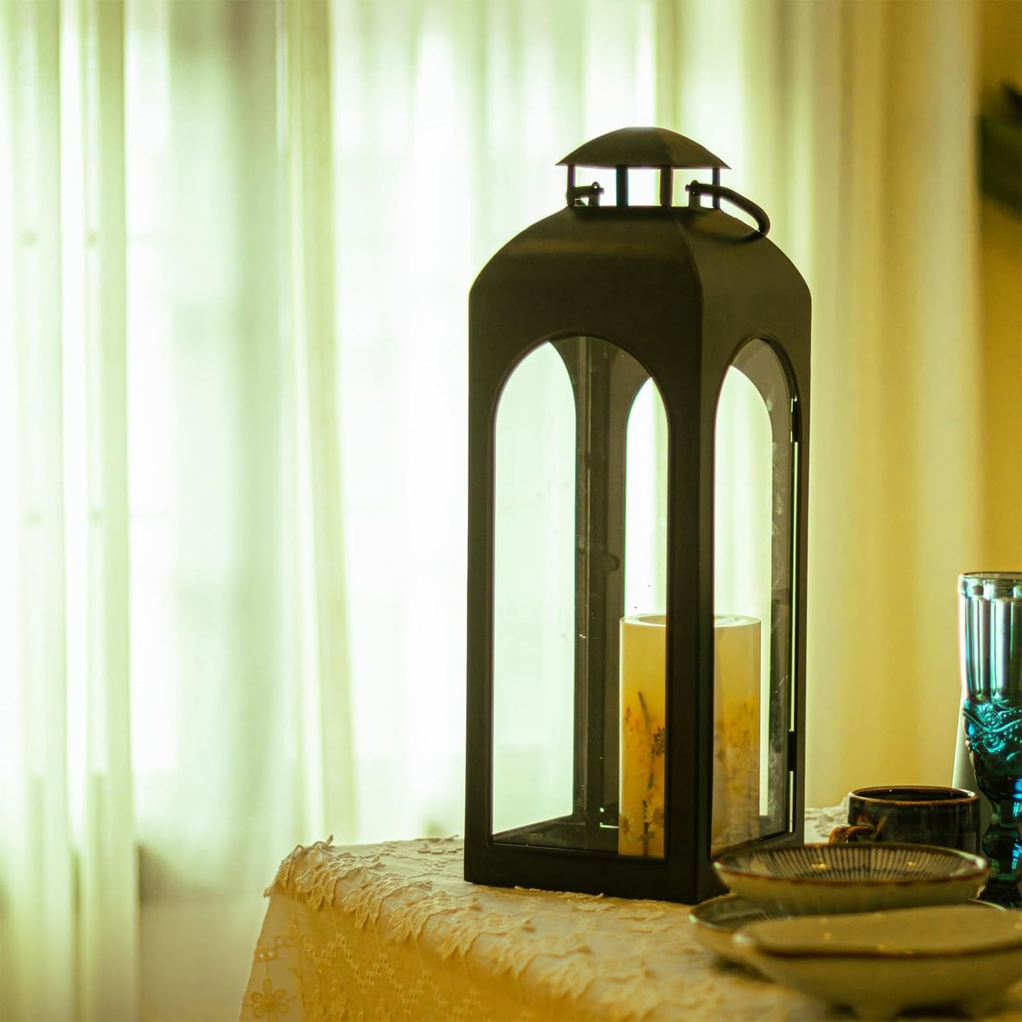 Bdor 20-Inch Metal and Tempered Glass Candle Lantern - Premium Outdoor Lantern, Decorative Lanterns with Handcrafted Design for Patio, Garden & Indoor Decor