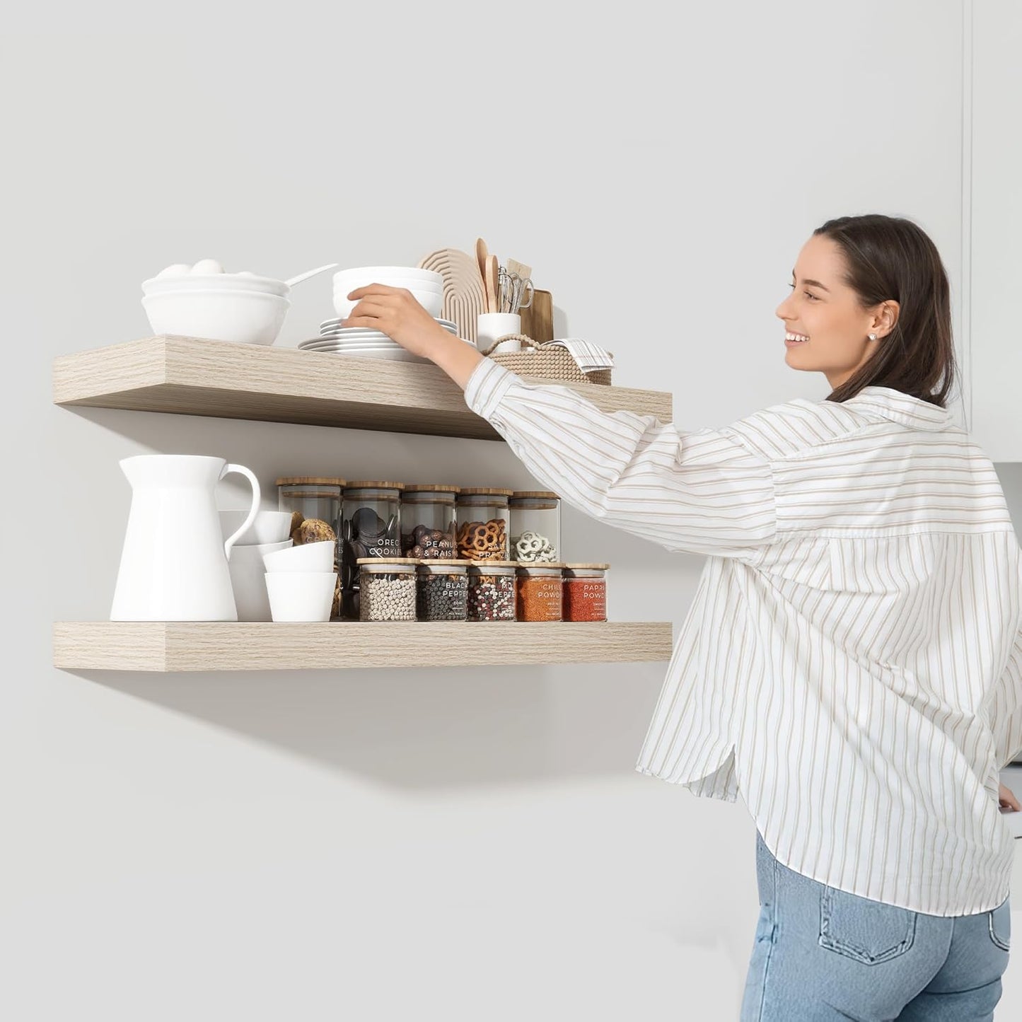 Heimlove 48" Floating Shelves for Wall,10 Grey Deep Rustic Wood Display & Storage Wall Shelves with Heavy Duty Brackets for Bathroom,Bedroom,Kitchen,Living Room,Office