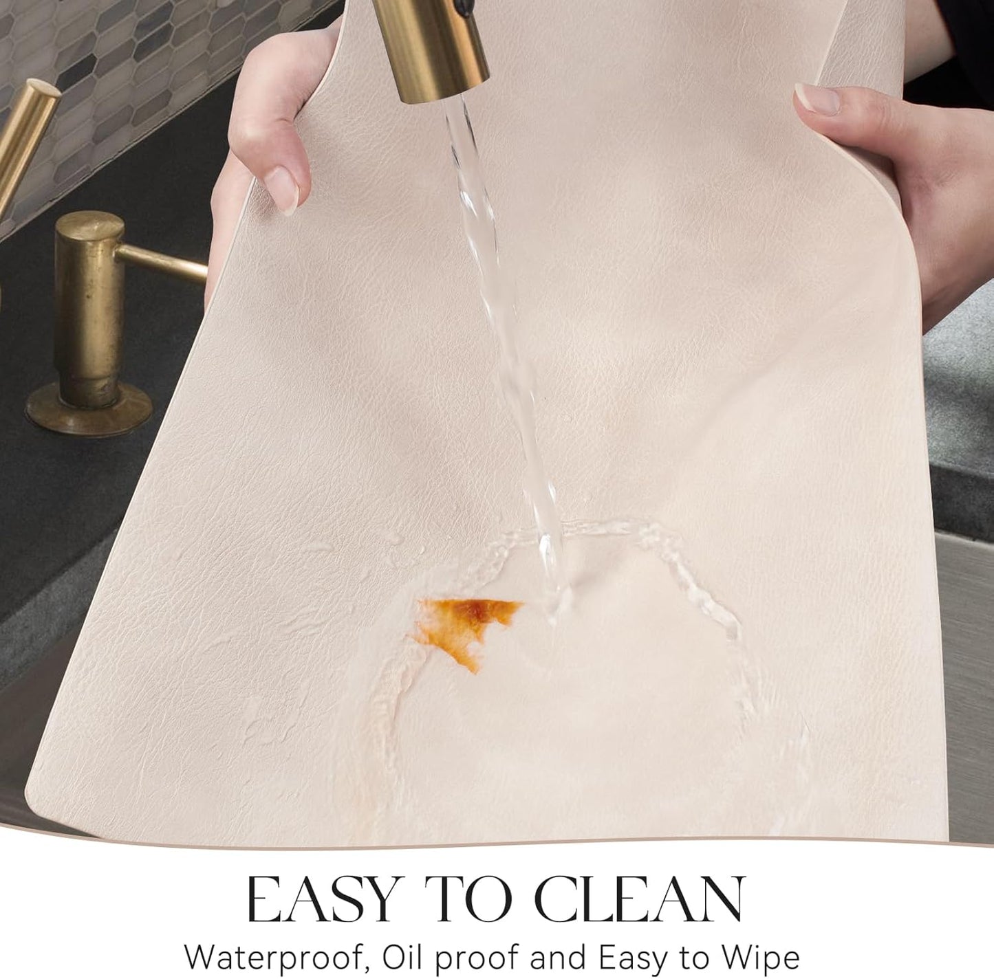 MOSAYT Vinyl Placemats Set of 4-12 X 17 Inch - Faux Leather 100% Waterproof Oil-Proof Wipeable PU Place Mats, Heat Resistant Reversible Table Mats for Kitchen, Dining, Outdoor (Beige)