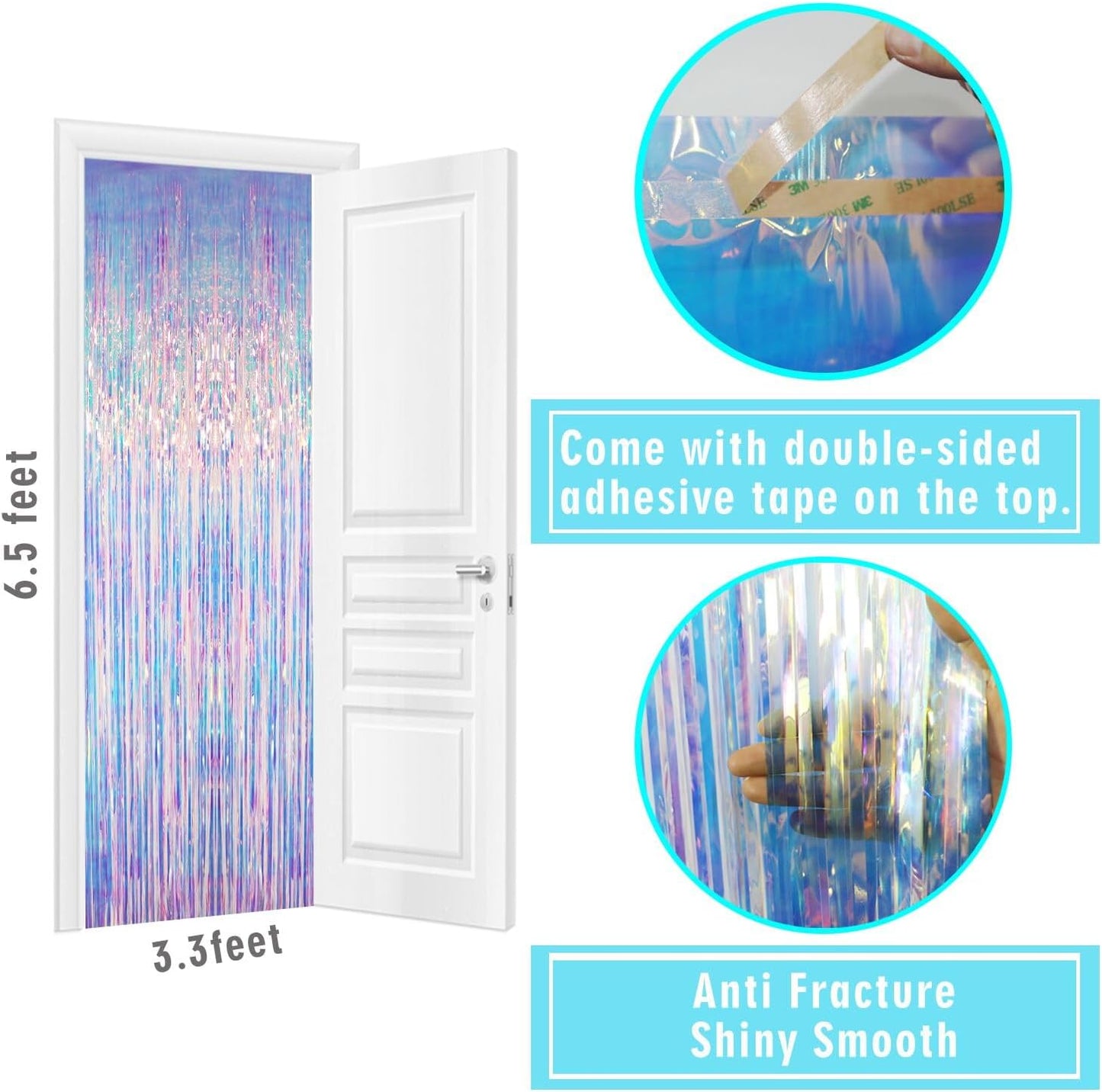 GOER 3.2 ft x 6.5 ft Metallic Tinsel Foil Fringe Curtains Party Photo Backdrop Party Streamers for Mermaid Birthday Party Decorations(1 Packs,Neon Blue)