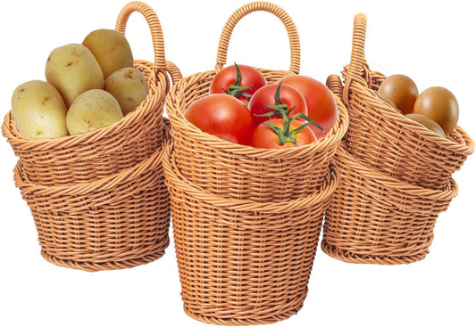 6 Pack 3 Size Woven Hanging Fruit Basket, Wall Hanging Wicker Baskets, Wall fruit Wicker Basket for Kitchen, Planter, Vegetable & Fruit, Boho Home Decor