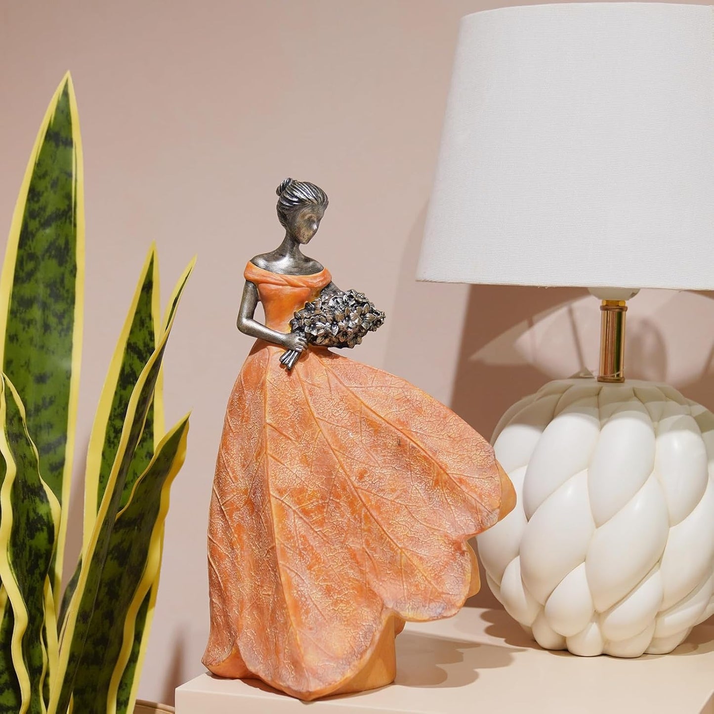 Guichifun Fairy Statue Collection Home Decoration - Orange Leaf Angel Girls Resin Fall Decor for Outside or Inside Rustic Garden Outdoor Yard Decorations Figurines Gift 7.5 x 4.5 x 11.5 Inch