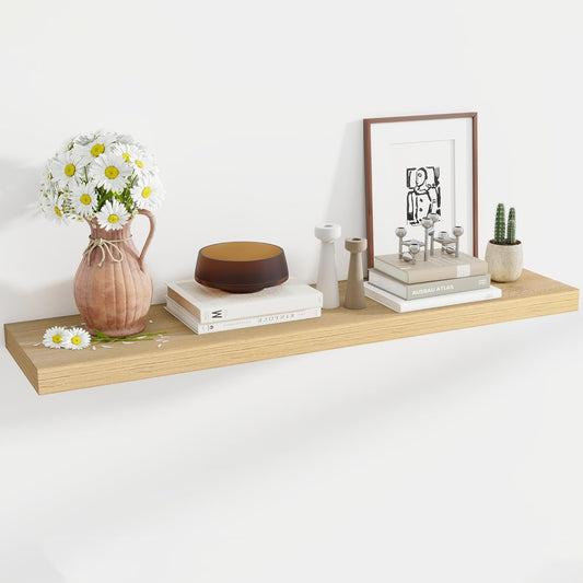 48 Inch Floating Shelves, 11.6 Inch Deep Floating Shelves for Wall, Floating Shelf with Invisible Brackets, Deep Shelves for Bathroom, Bedroom, Living Room, 1 Pack, Natural