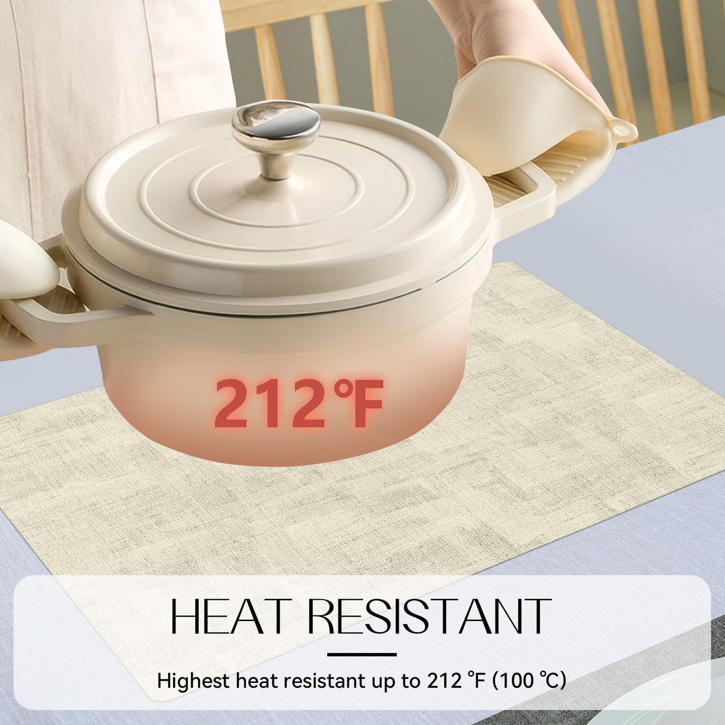 Romanstile Reversible Vinyl Placemats Set of 6, Faux Leather 100% Waterproof Oil-Proof Wipeable Place Mats, Heat Resistant Dual Sided Table Mats for Kitchen/Dining/Party (Grey Beige, 12 x 17 Inch)