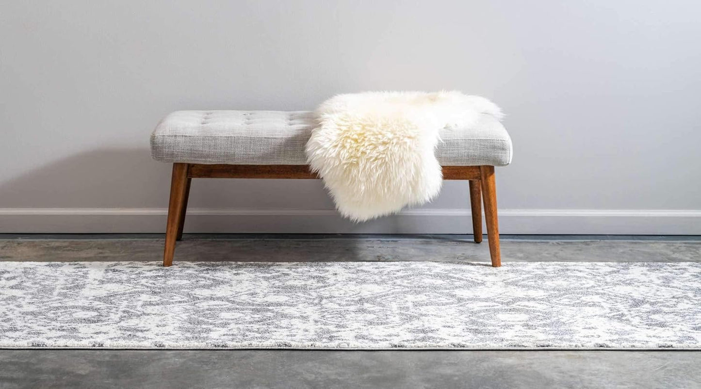 Unique Loom Rosso Collection Vintage, Geometric, Bohemian, Traditional, Distressed, Southwestern Area Rug, 2' 0" x 6' 0", Light Gray/Ivory