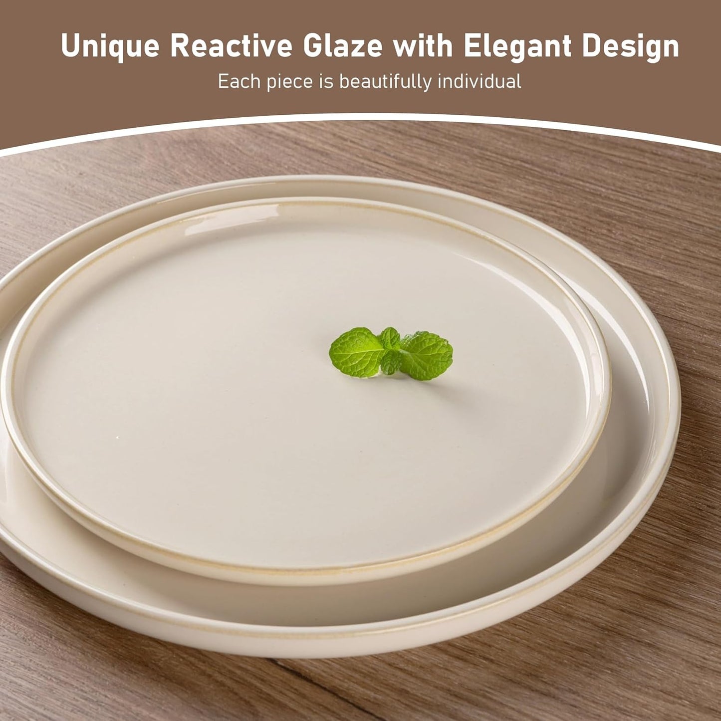 GBHOME Ceramic Dinnerware Sets for 4, 12 Pieces Stoneware Plates and Bowls Sets, Scratch Resistant Dishes, Dishwasher & Microwave Safe, Reactive Glaze-Vanilla color