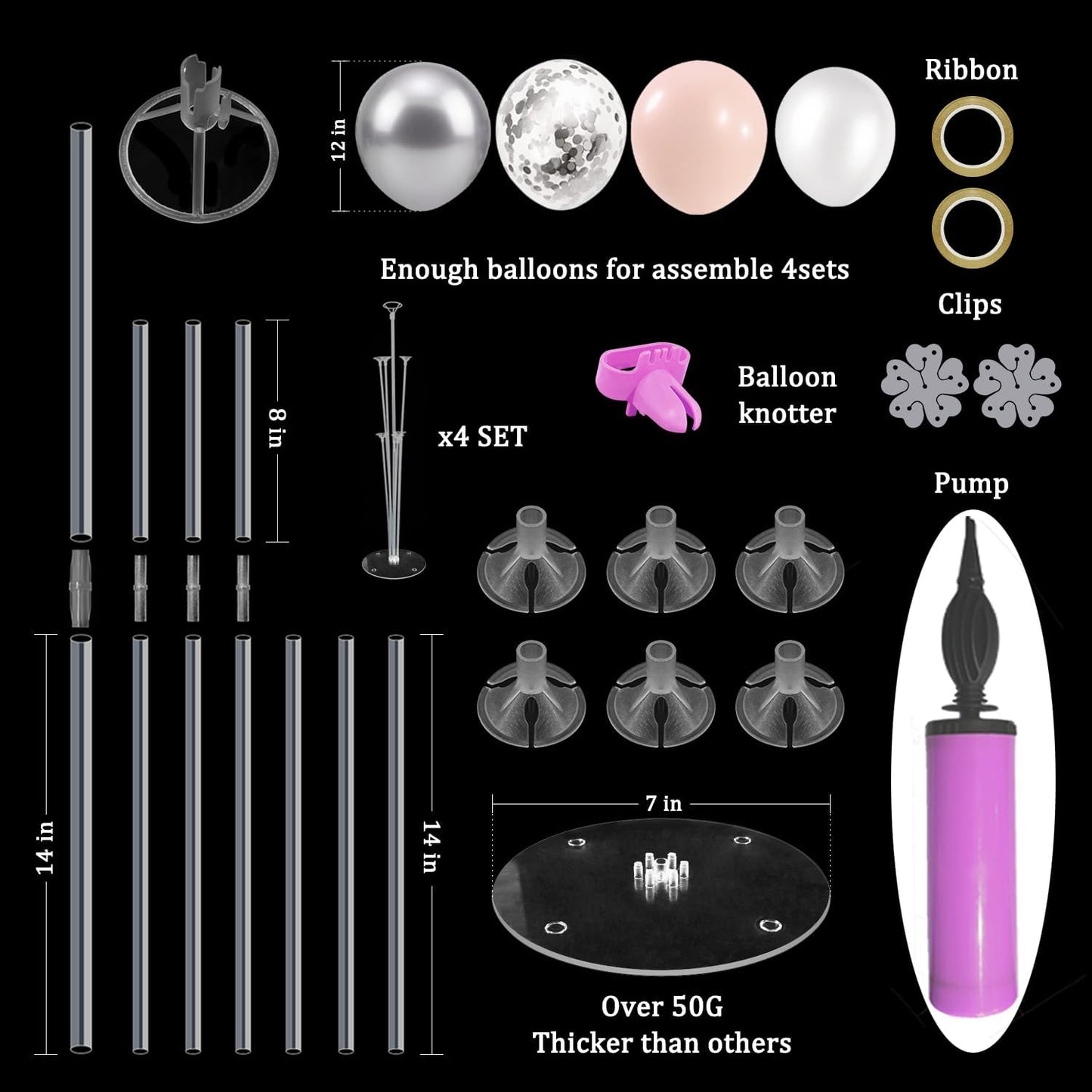 Pink and Silver Balloon Stand Centerpiece Table Decorations for Baby Shower Wedding Engagement Bridal Shower Anniversary Mother's Day Birthday Party Decorations(Pink silver set4)