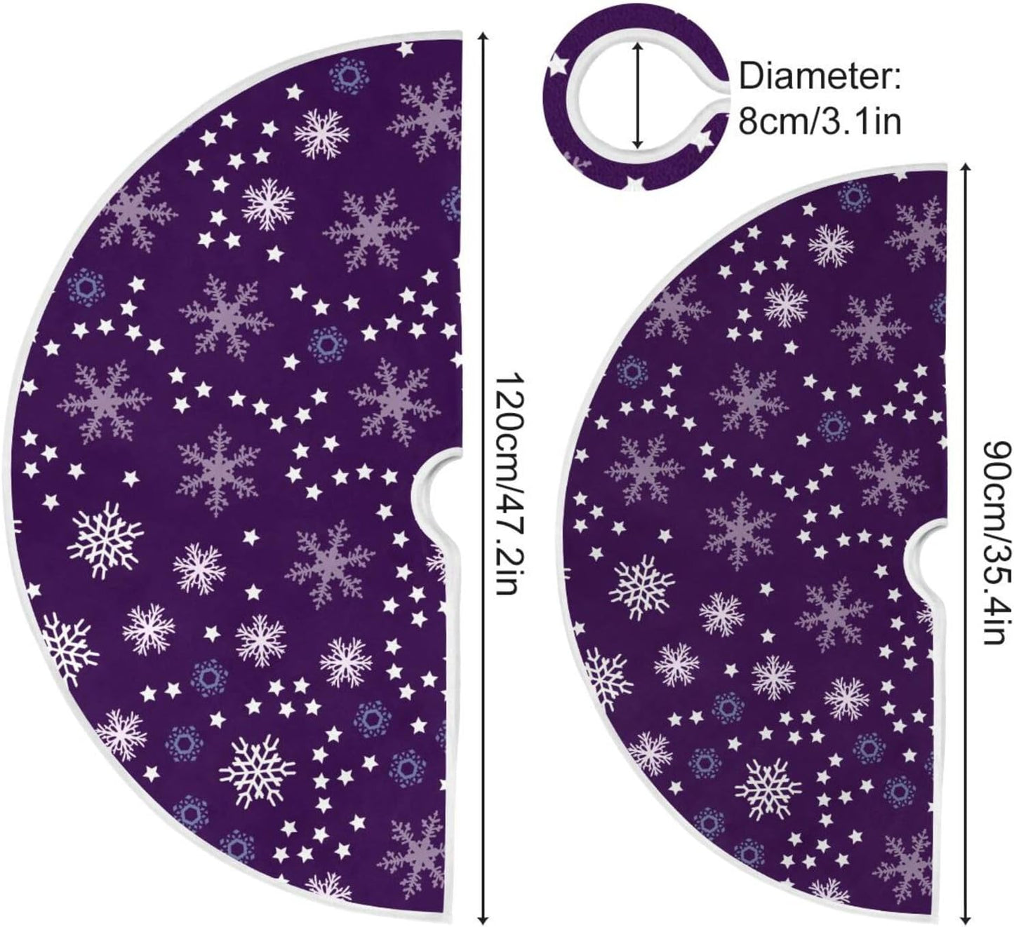 Christmas Purple Snowflakes Tree Skirt, Seasonal Tree Mat Holiday Party Supplies Ornaments Indoor Outdoor Decorations for Tabletop Trees 35.4 Inches