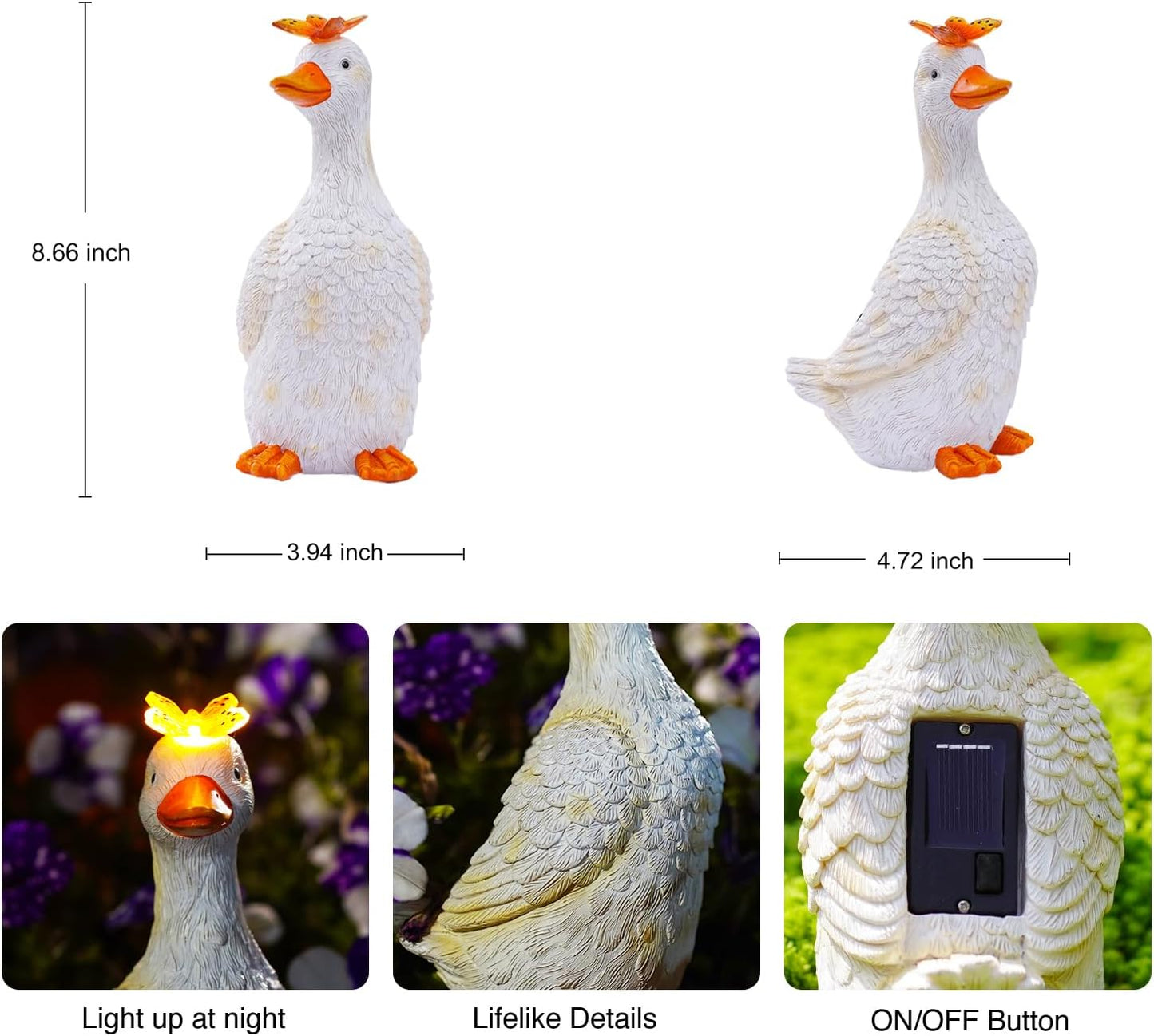 Goodeco Porch Goose Statue with Butterfly - Outdoor Garden Goose Decor for Yard, Unique Gifts for Mom & Garden Lovers (Off White)