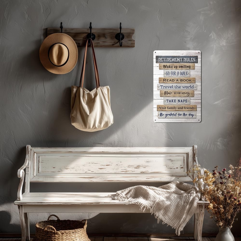 Heuhuww Retirement Gifts,Vintage Retirement Rules Metal Sign for Party Home Room Decorations Retiree Gift Ideas 12"x8"(H21)