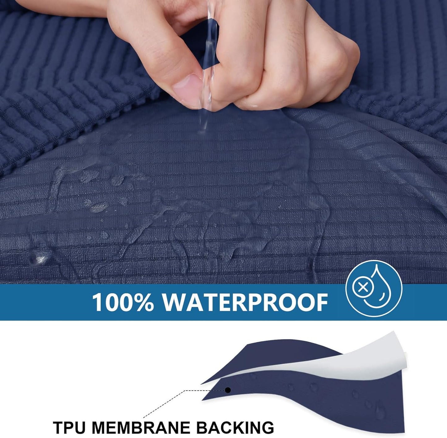 hyha Waterproof Couch Cushion Covers for Pets, Non Slip Sofa Seat Cover for Dogs Washable, Soft Thick Stretch Jacquard Fabric, Sofa Slipcovers with Elastic Bottom (1 Chaise+2 Seater, Navy)