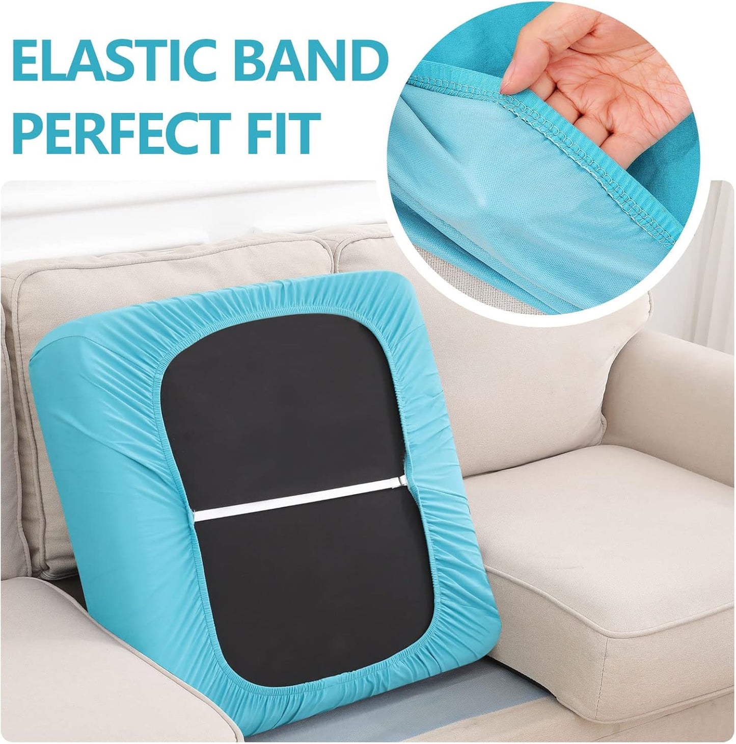 hyha Waterproof Couch Cushion Covers, Stretch Sofa Couch Seat Slipcover for Dog Washable, Non-Slip Waterproof Outdoor Cushion Covers for Patio Furniture Replacement (1 Piece for Medium, Peacock Blue)