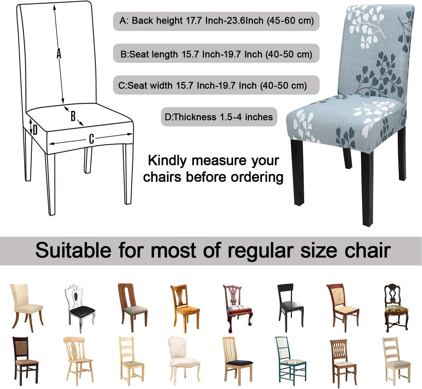 JQinHome Pattern Chair Covers for Dining Room Set of 4, High Stretch Removable Washable Parsons Chair Slipcover for Home Party Hotel Wedding Ceremony (Flower,4PCS)