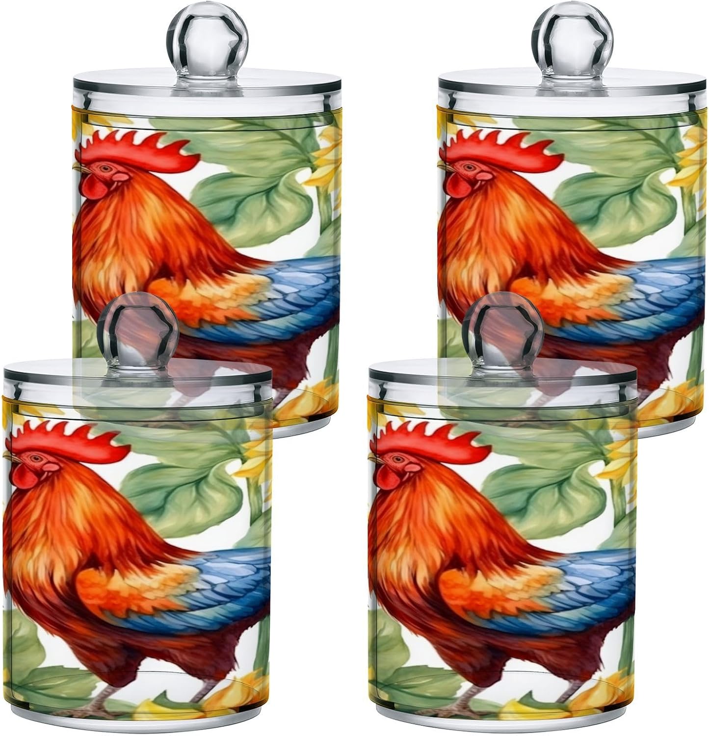 Sunflower Rooster 2PC Airtight Transparent Plastic Storage Jar, Food Storage Container Glass, Can Store Candy, Salt, Coffee Beans, With lid, Easy To Use